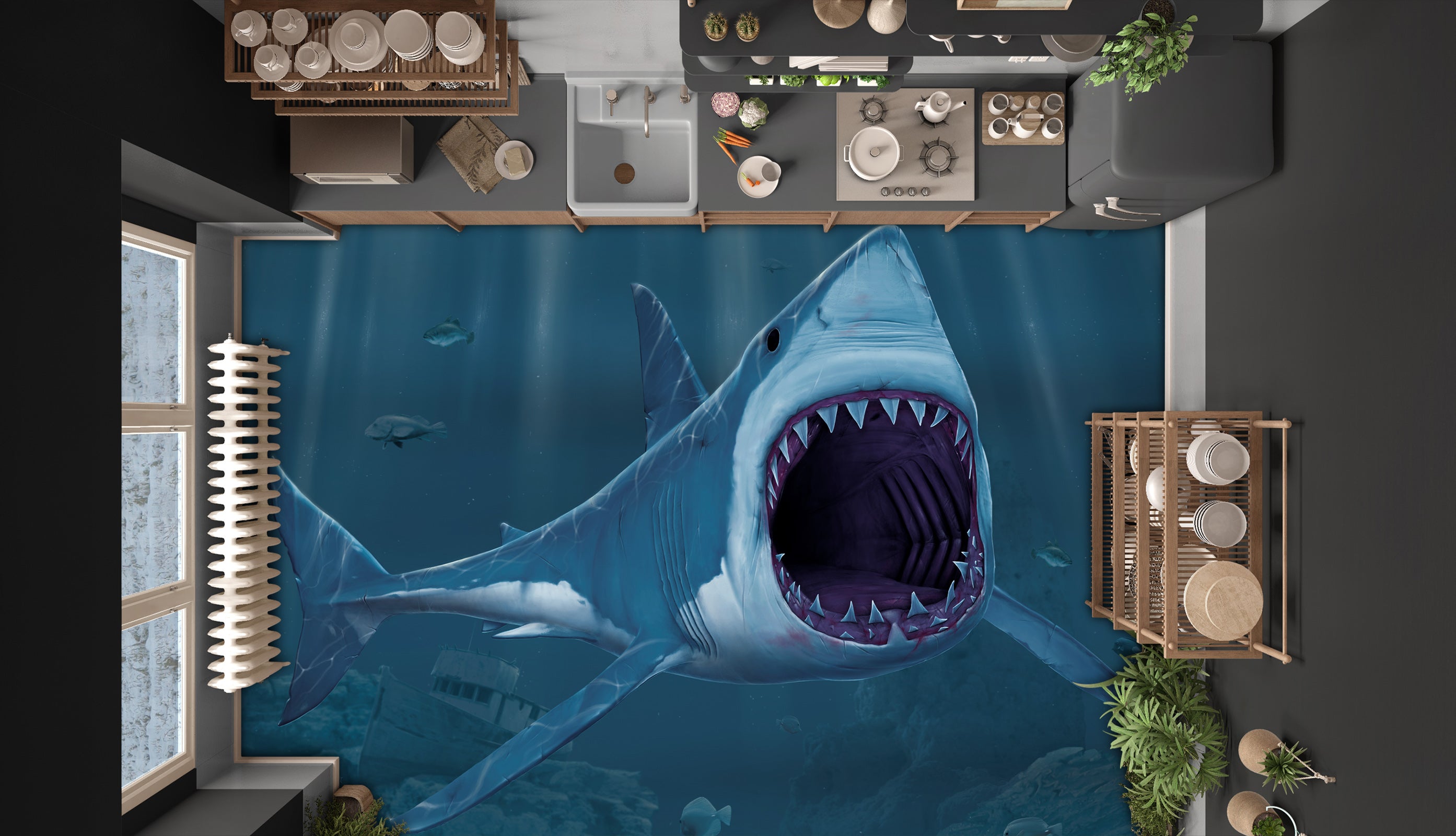 3D Shark 567 Vincent Floor Mural