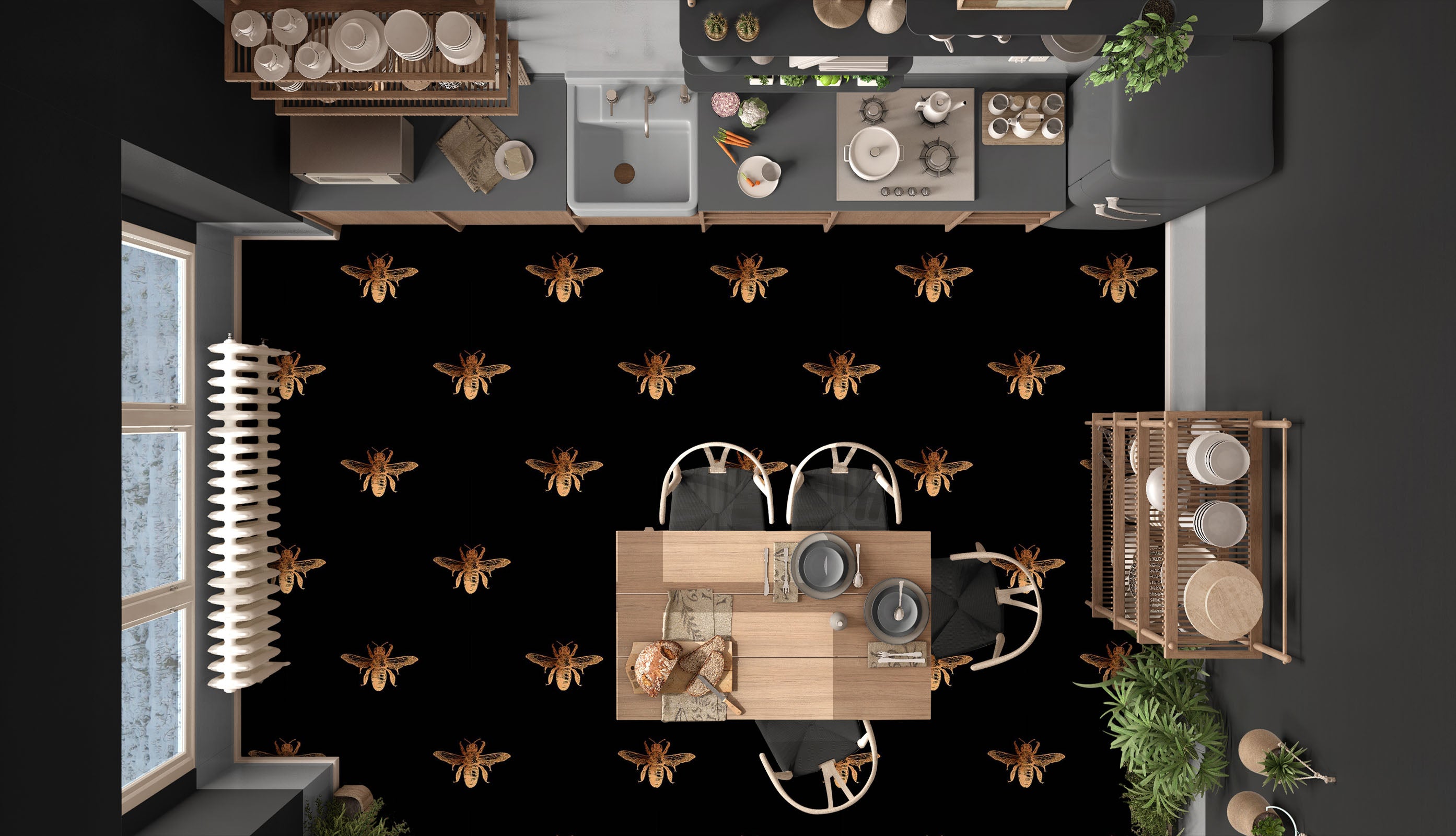 3D Bee Pattern 99214 Uta Naumann Floor Mural