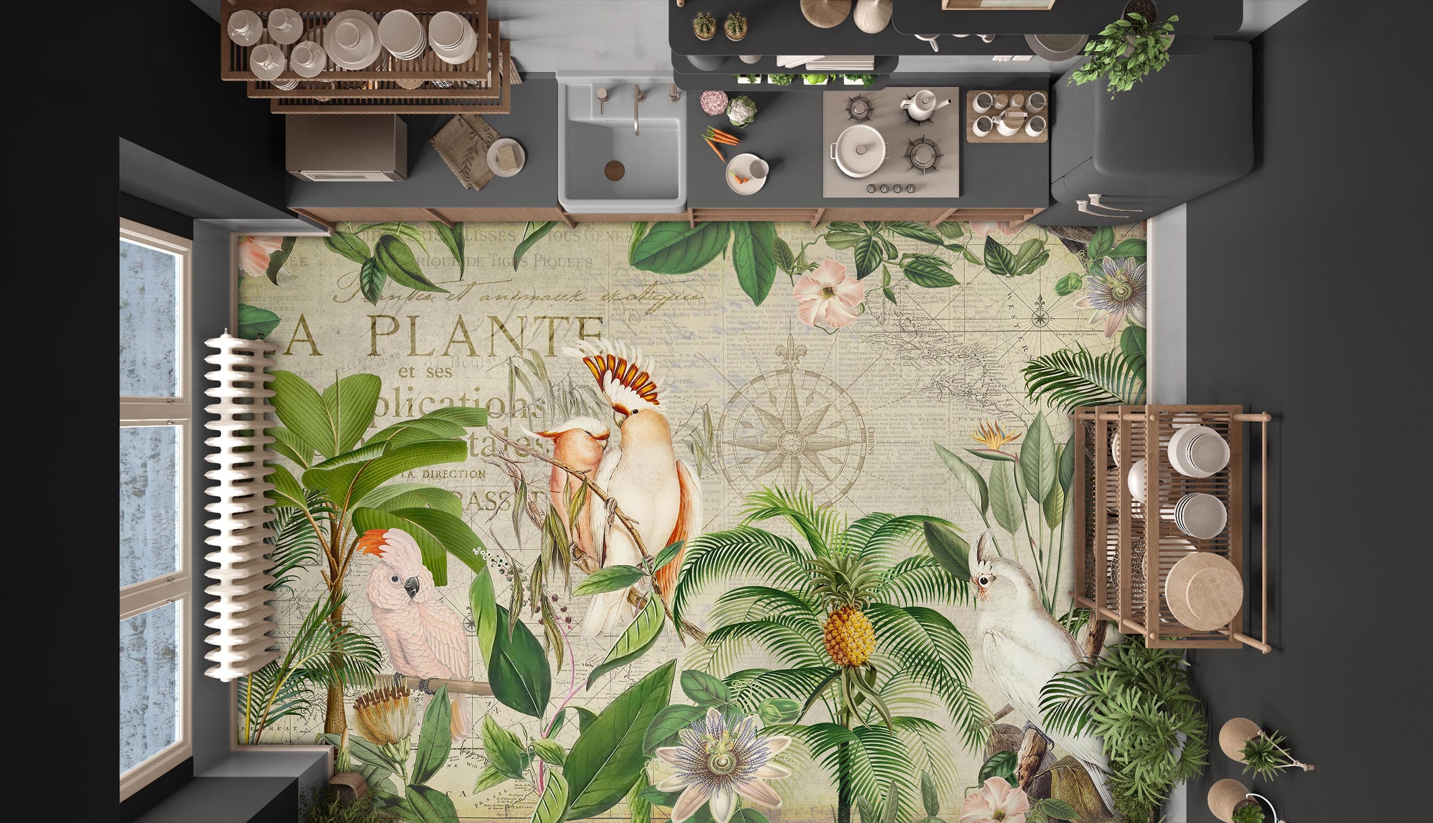 3D Jungle Parrot Pineapple 104173 Andrea Haase Floor Mural