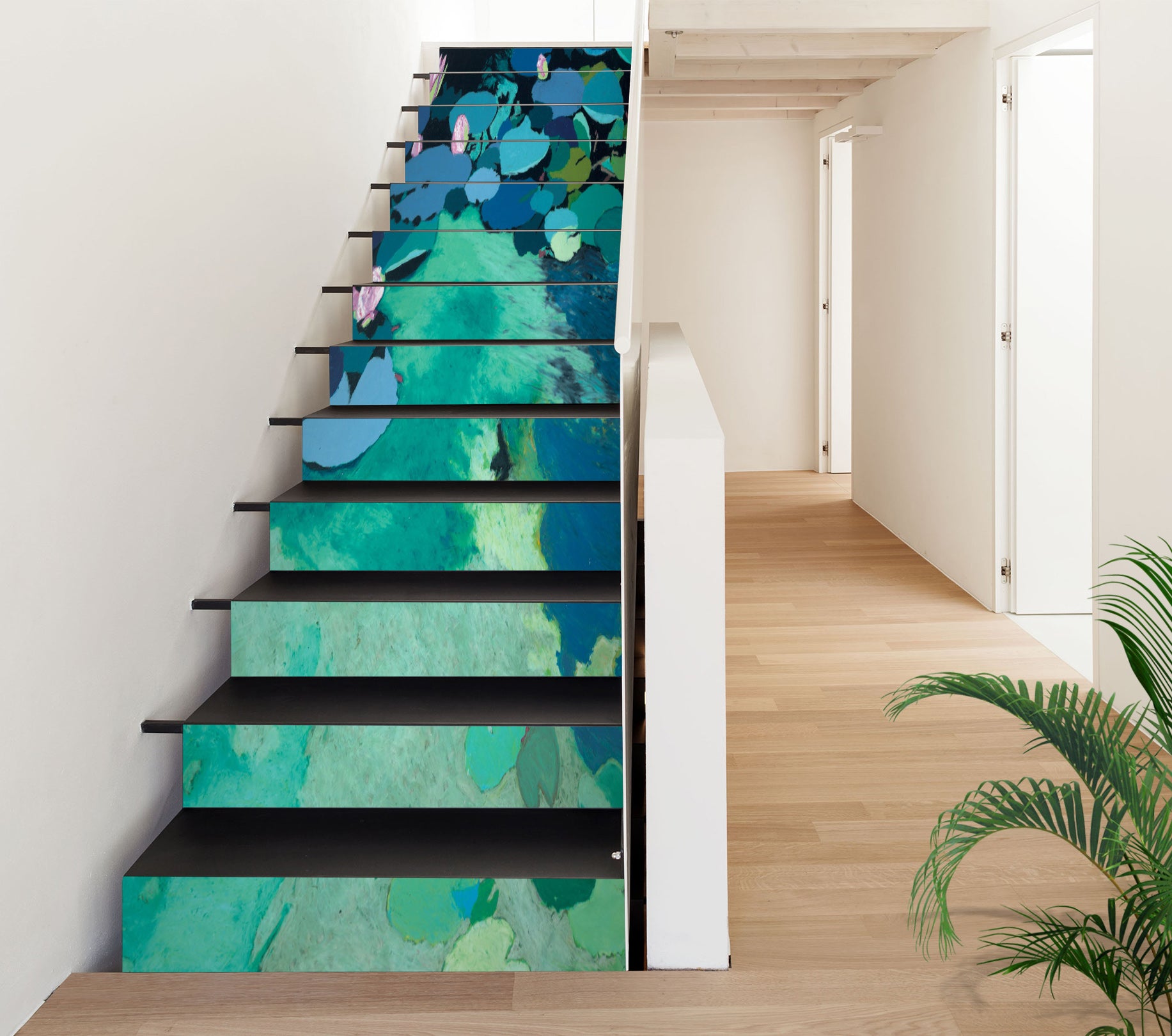 3D Green Lotus Leaf Oil Painting 9065 Allan P. Friedlander Stair Risers