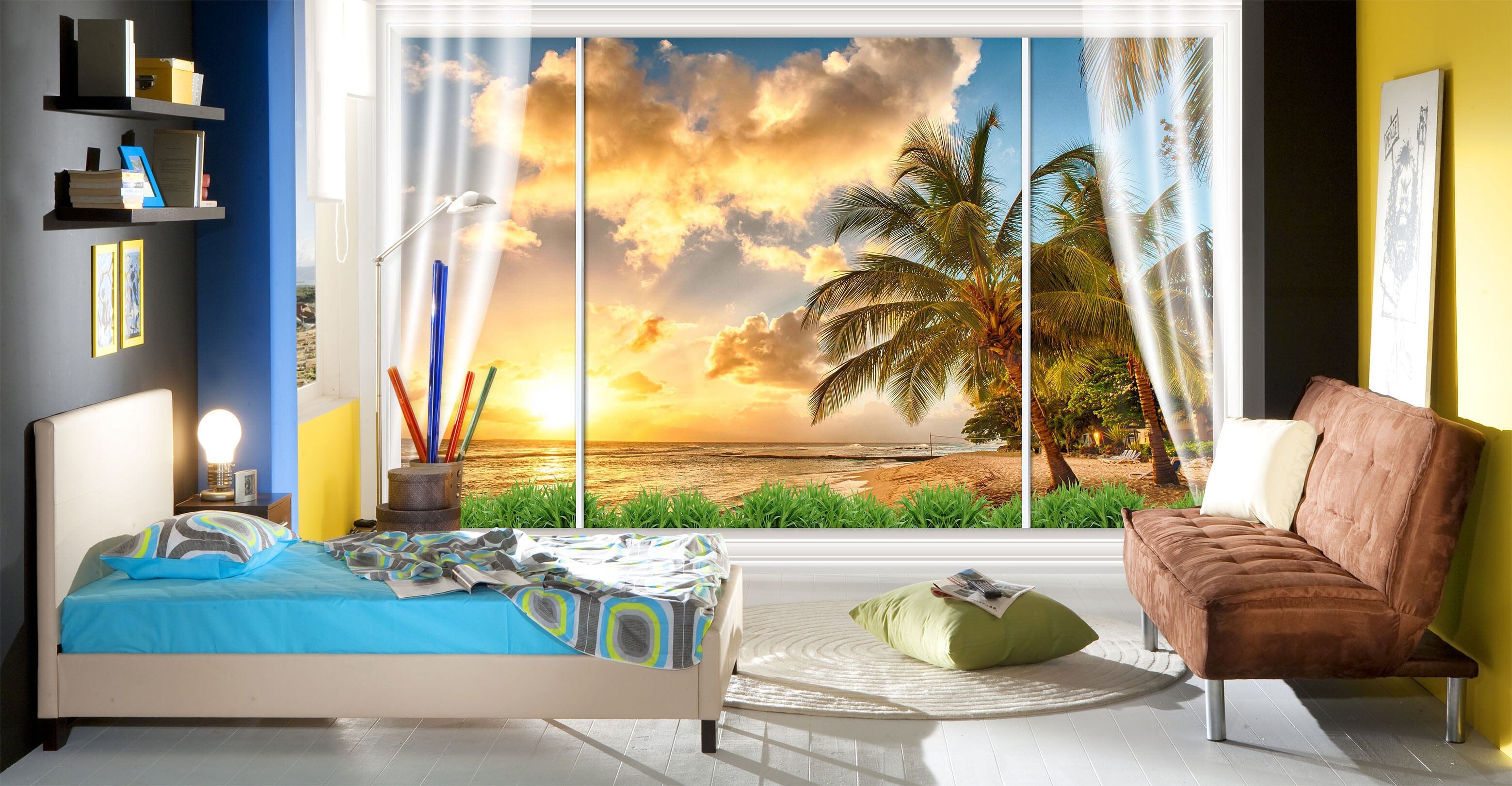 3D Coconut Tree Dusk 1691 Wall Murals Wallpaper AJ Wallpaper 2 