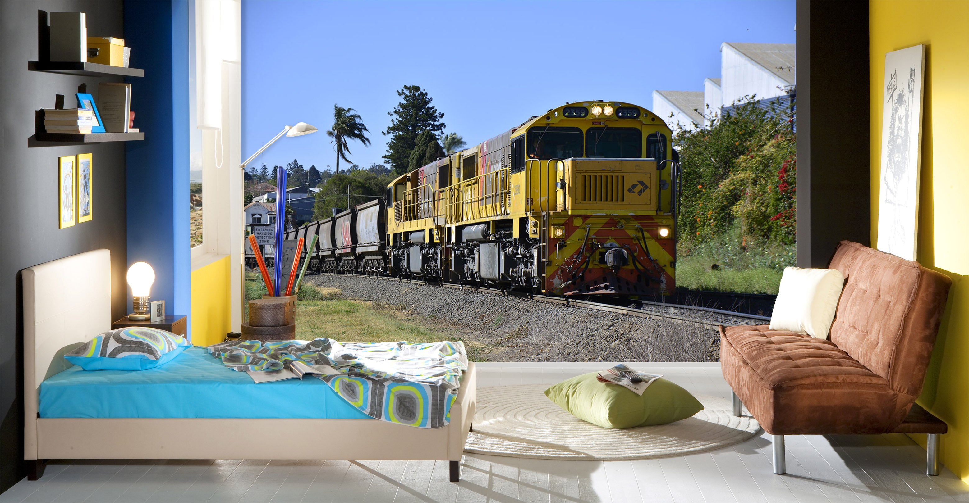 3D Plant Yellow Train 064 Vehicle Wall Murals