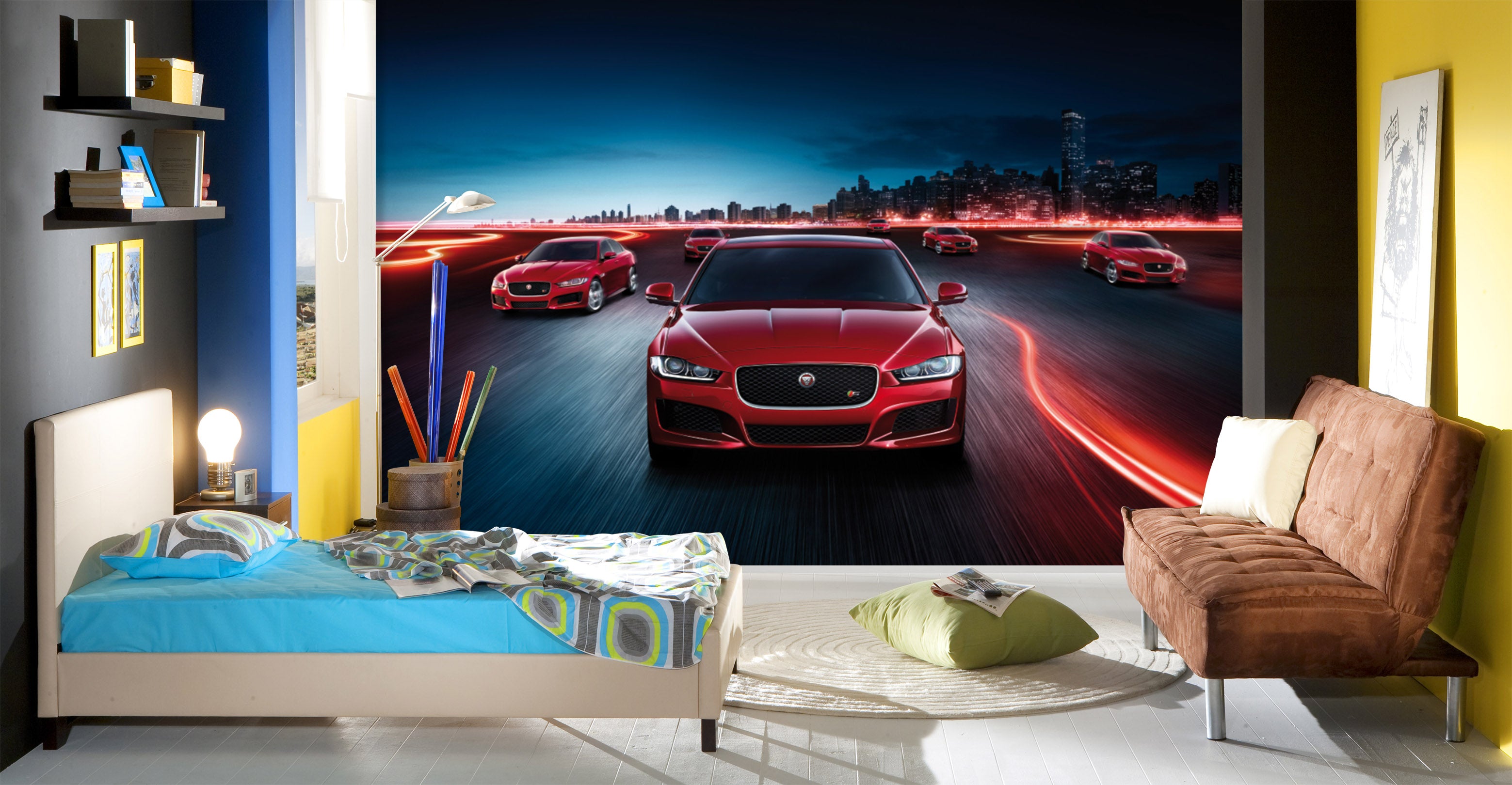 3D Red Car City 032 Vehicle Wall Murals