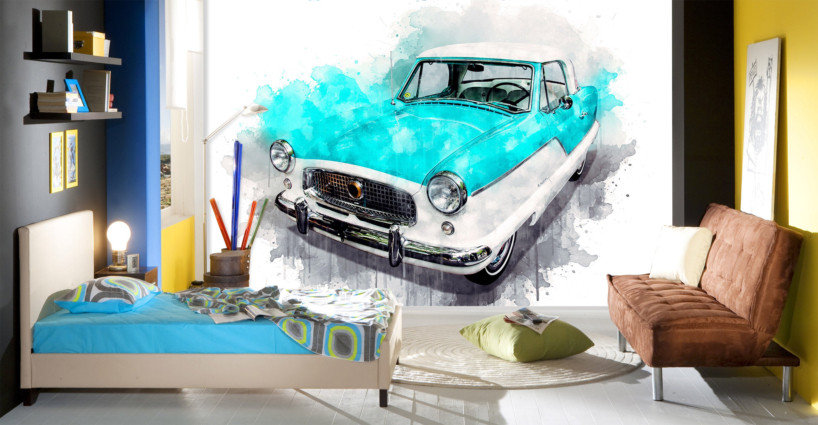 3D Watercolor Classic Car 207 Vehicle Wall Murals