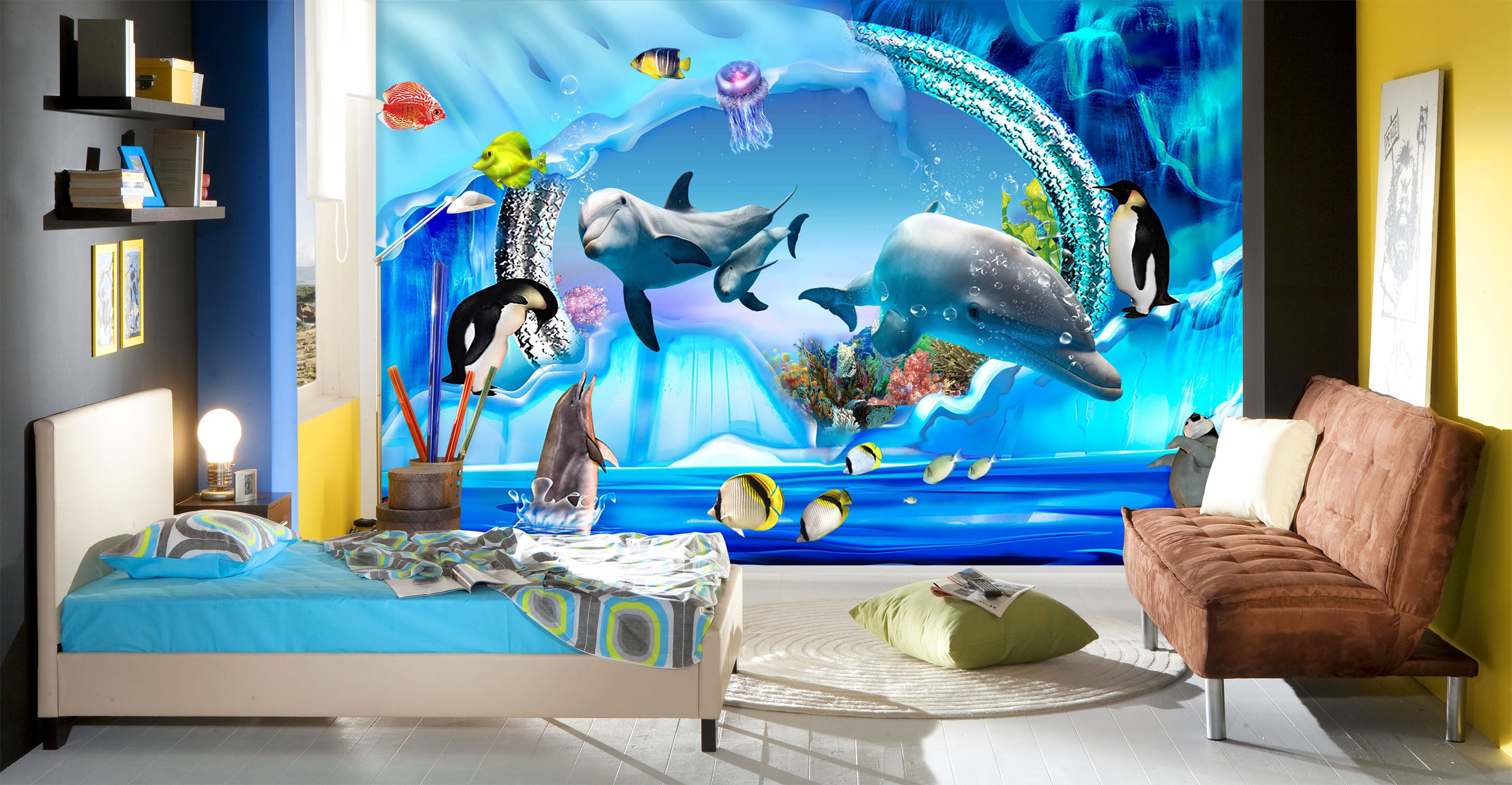 3D Cute Dolphin 1621 Wall Murals
