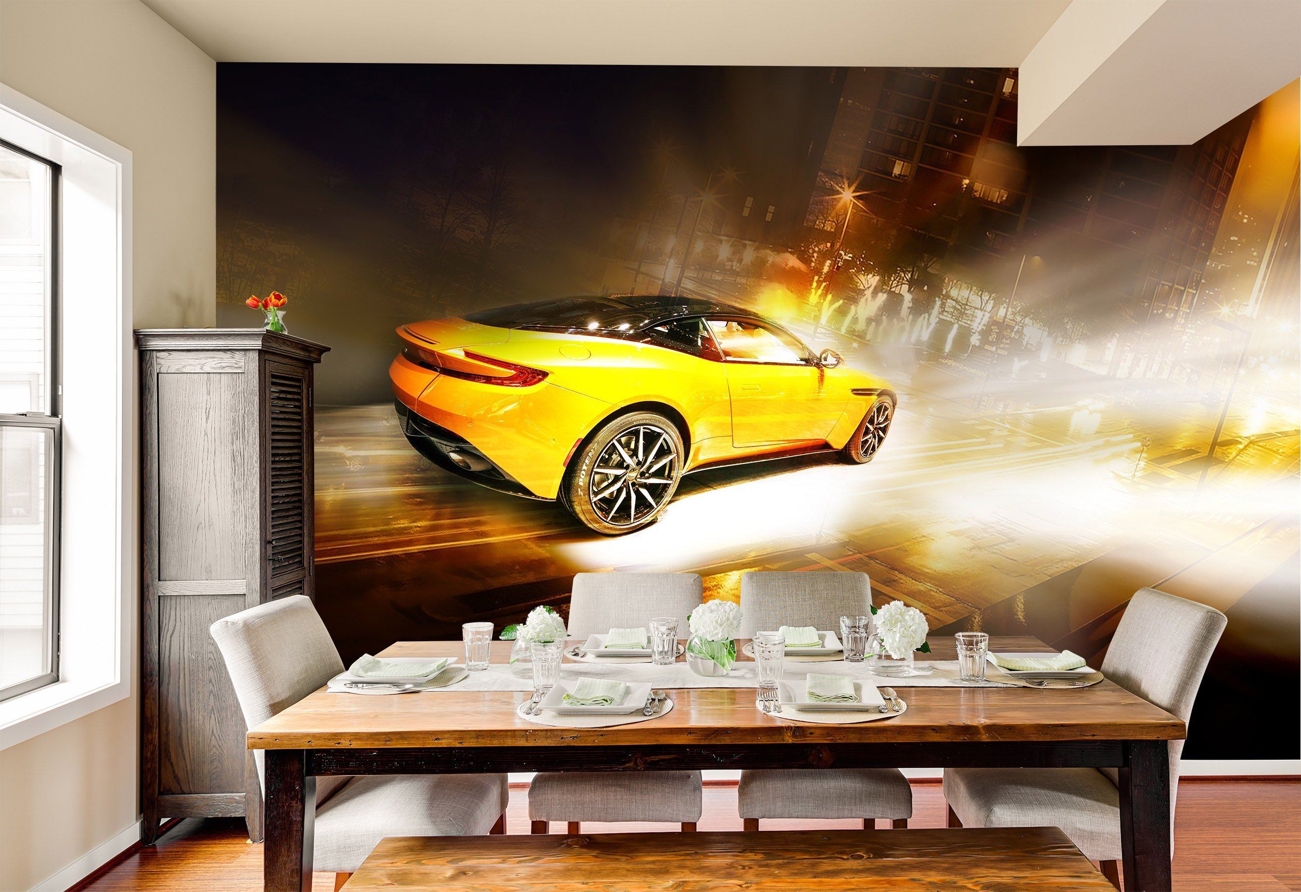 3D Yellow Car 938 Vehicle Wall Murals Wallpaper AJ Wallpaper 2 