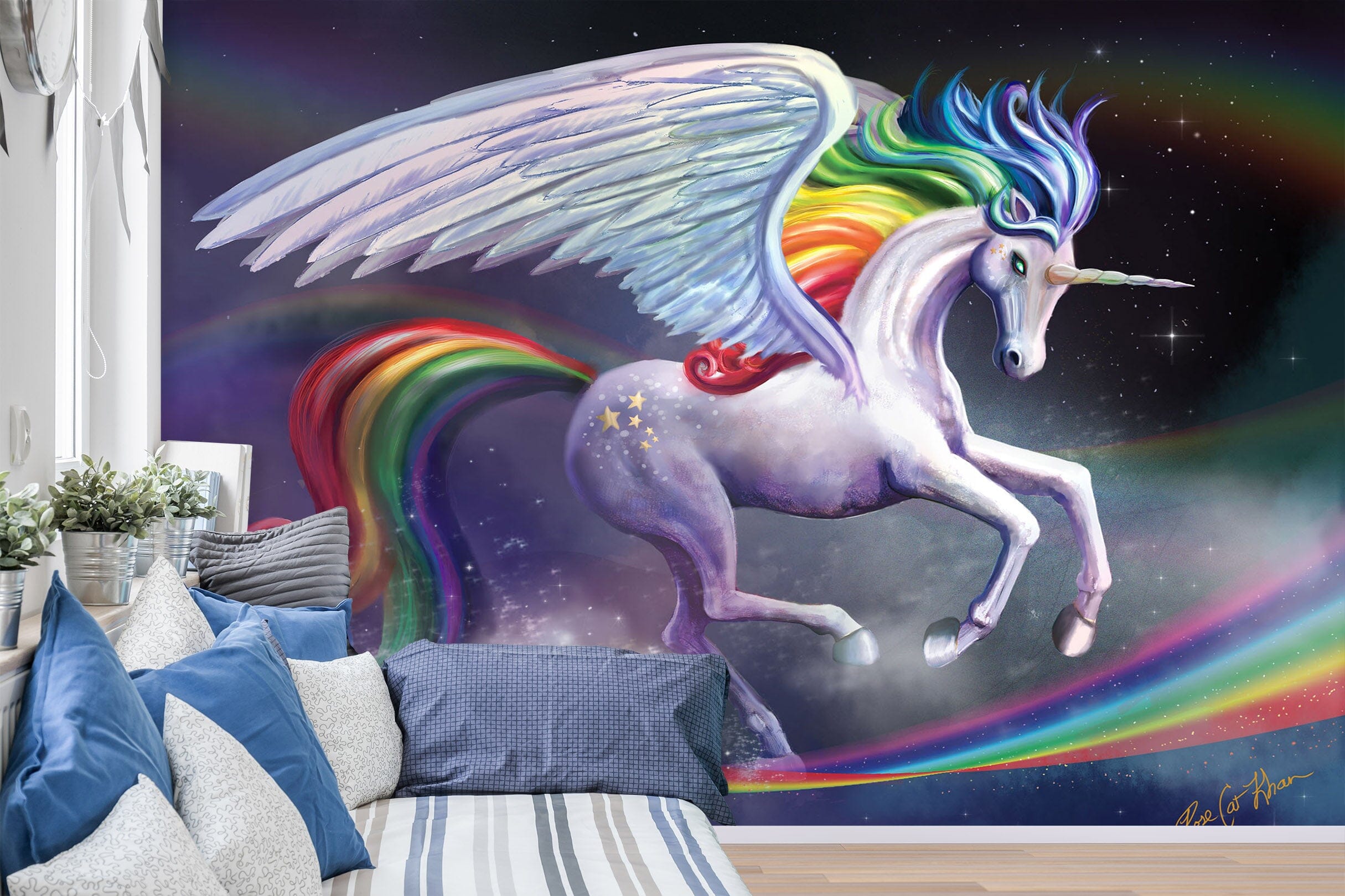 3D Winged Unicorn 1412 Rose Catherine Khan Wall Mural Wall Murals Wallpaper AJ Wallpaper 2 