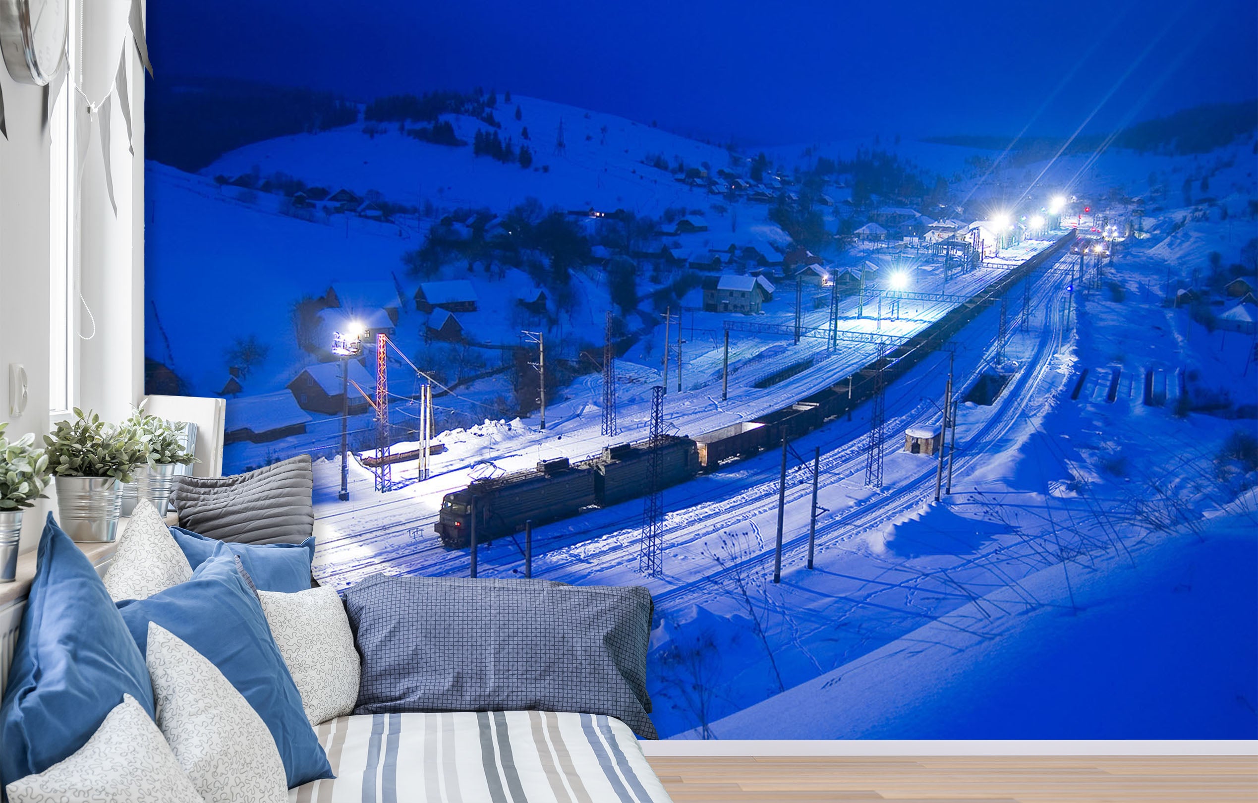 3D Night Snow Train 249 Vehicle Wall Murals