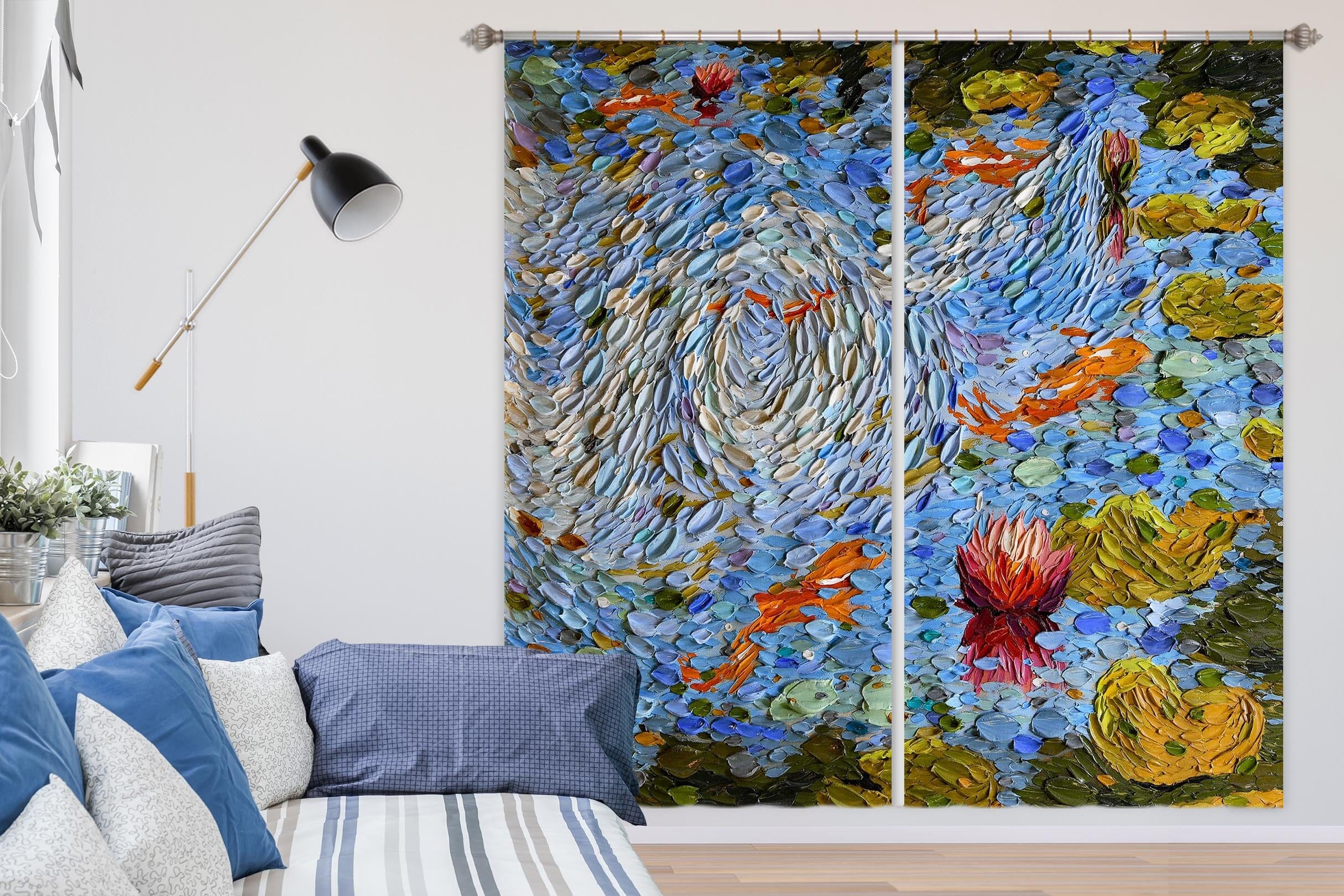 3D Fish Pond 053 Dena Tollefson Curtain Curtains Drapes Curtains AJ Creativity Home 