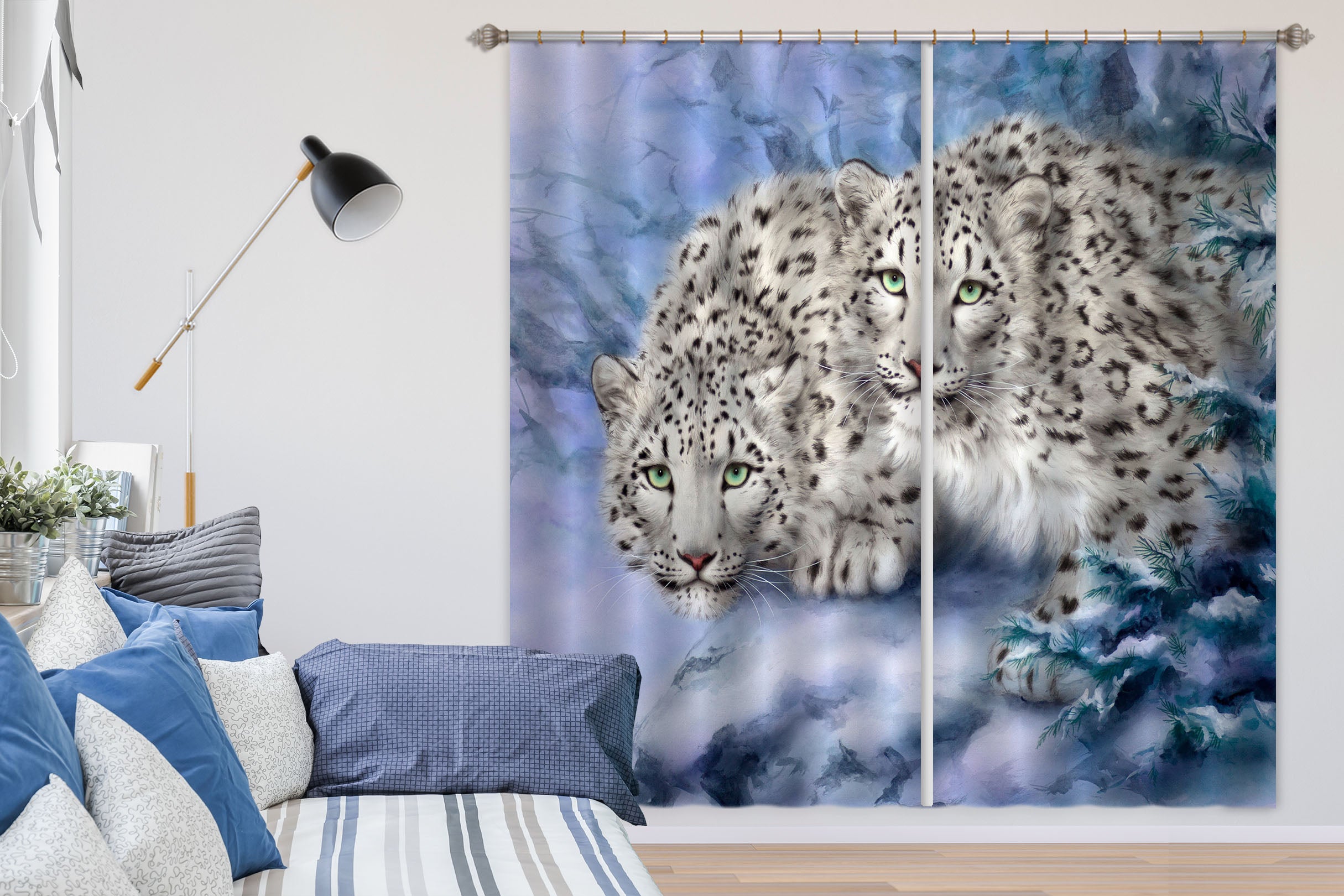 3D Snow Leopard 9102 Kayomi Harai Curtain Curtains Drapes