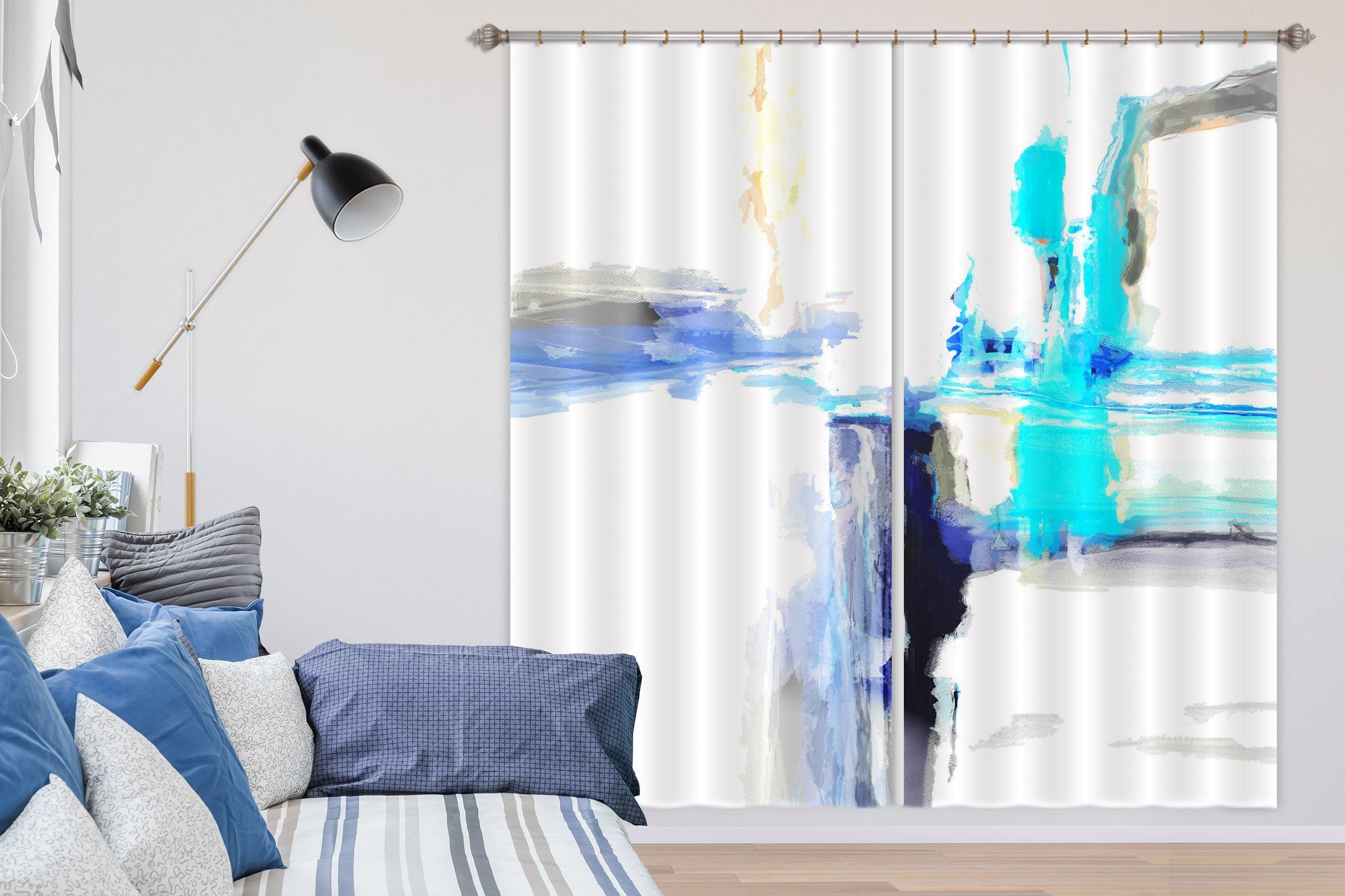 3D Blue Splash Ink 049 Michael Tienhaara Curtain Curtains Drapes Curtains AJ Creativity Home 