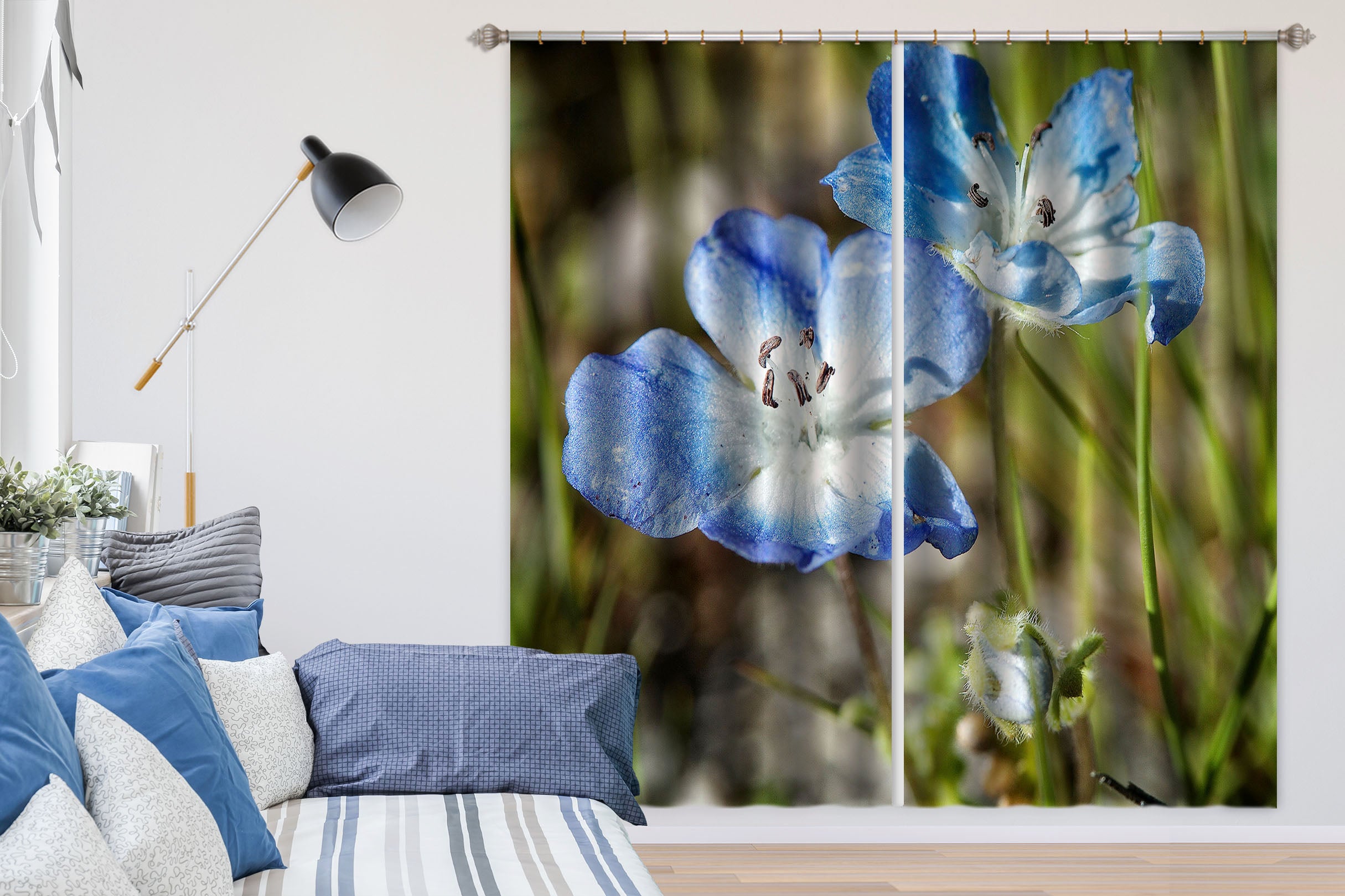 3D Blue Flowers 61210 Kathy Barefield Curtain Curtains Drapes