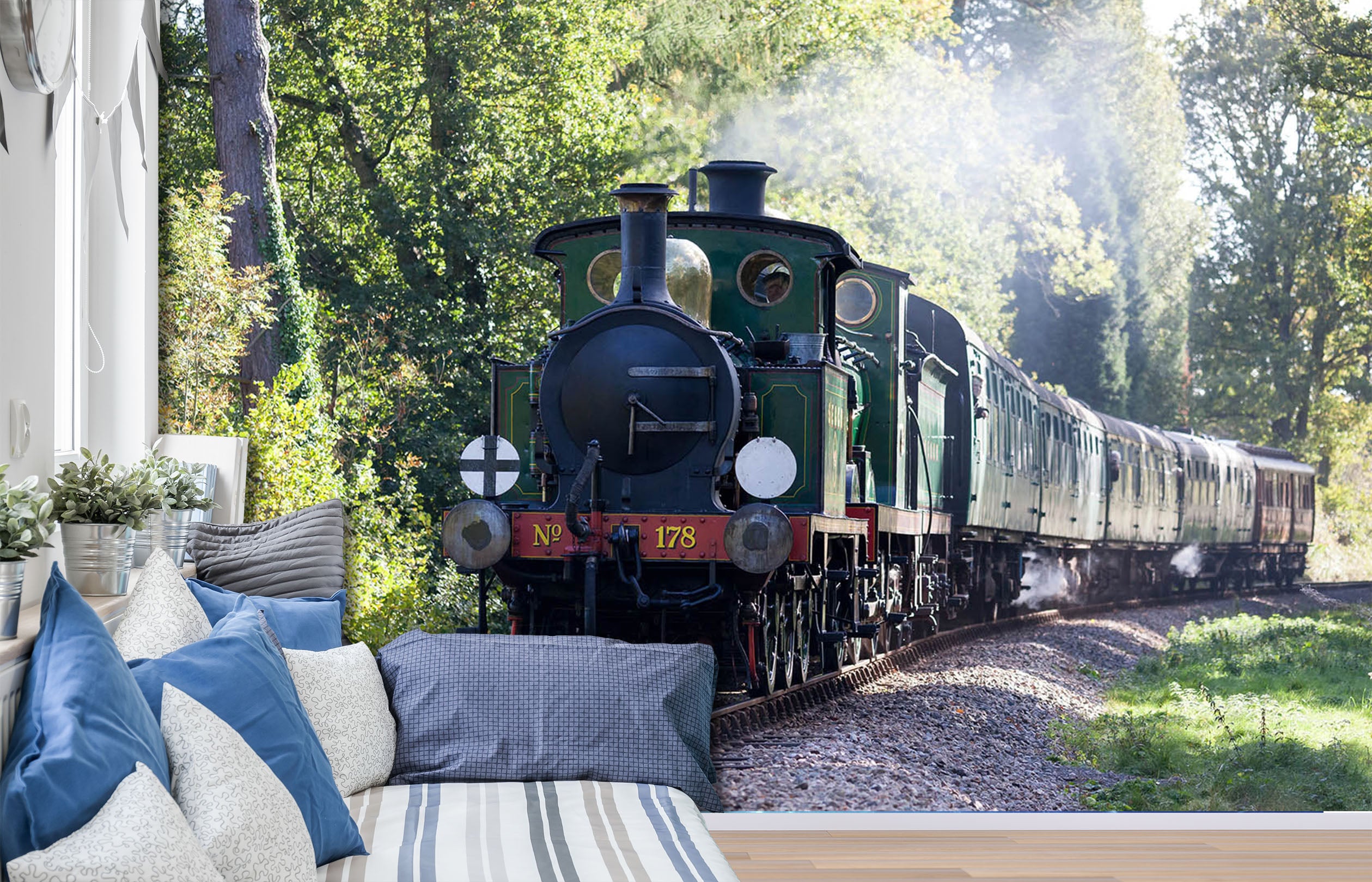 3D Woods Train Smoke 160 Vehicle Wall Murals