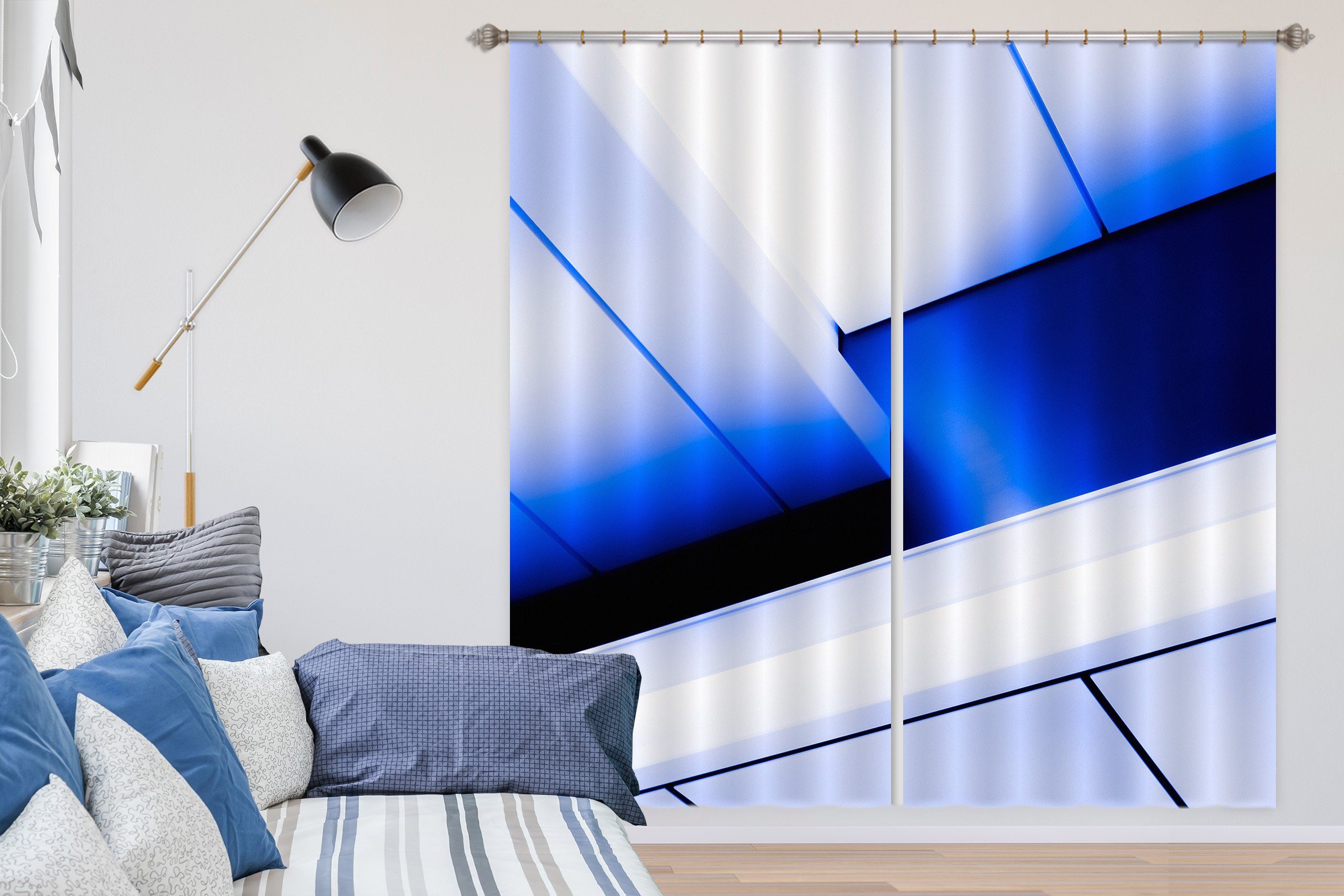 3D Blue Minimalism 057 Noirblanc777 Curtain Curtains Drapes Curtains AJ Creativity Home 
