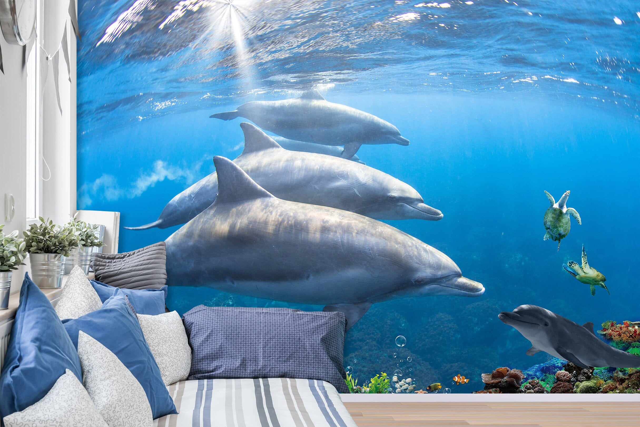 3D Undersea Dolphin 1430 Wall Murals Wallpaper AJ Wallpaper 2 