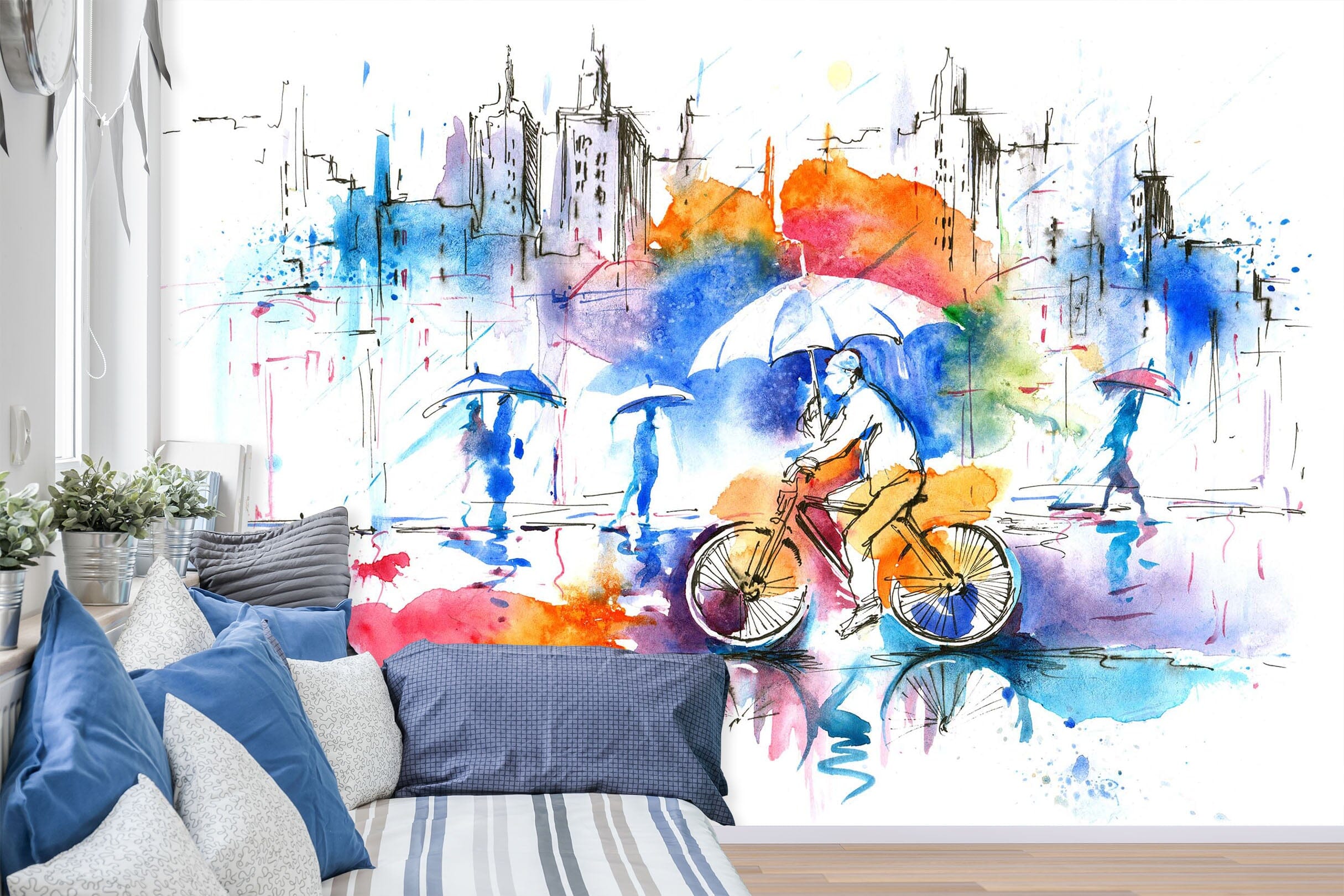 3D Umbrella Bike 2041 Wall Murals Wallpaper AJ Wallpaper 2 
