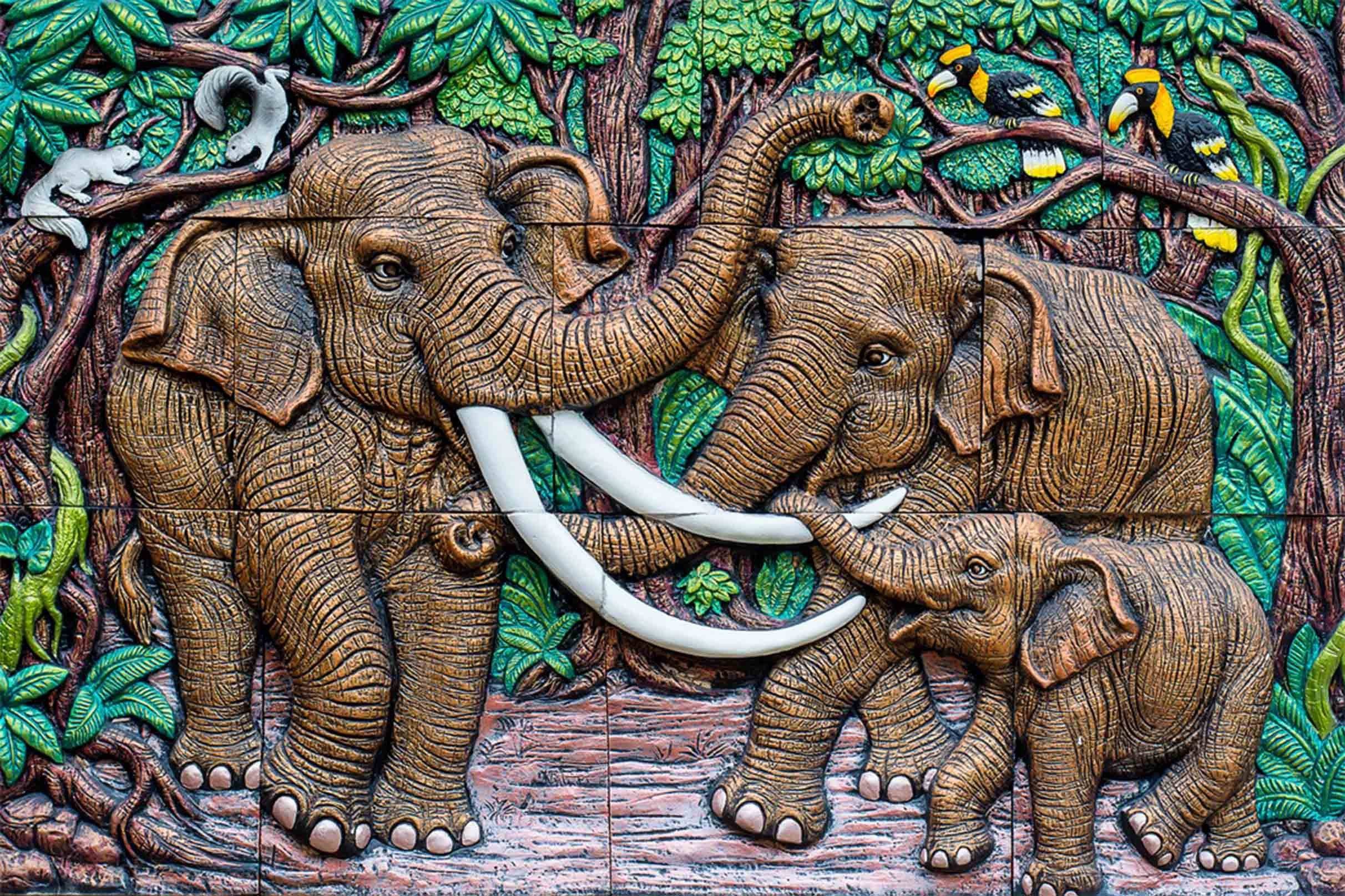 3D Elephants Family 425 Garage Door Mural Wallpaper AJ Wallpaper 