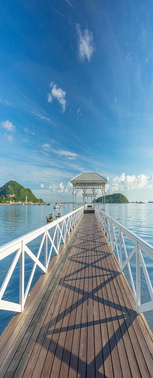 3D deck house seascape door mural Wallpaper AJ Wallpaper 