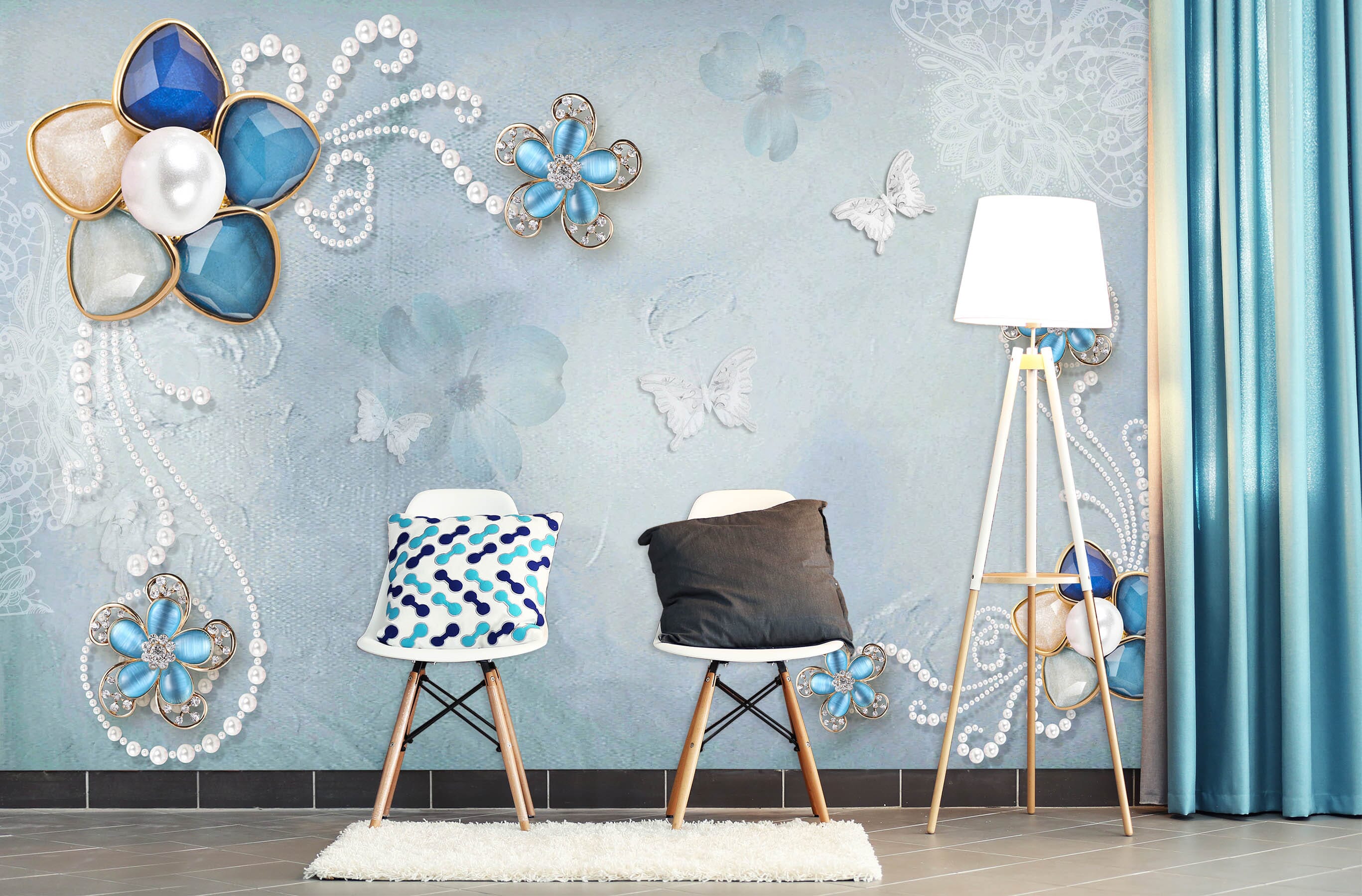 3D Blue Flowers 1459 Wall Murals Wallpaper AJ Wallpaper 2 