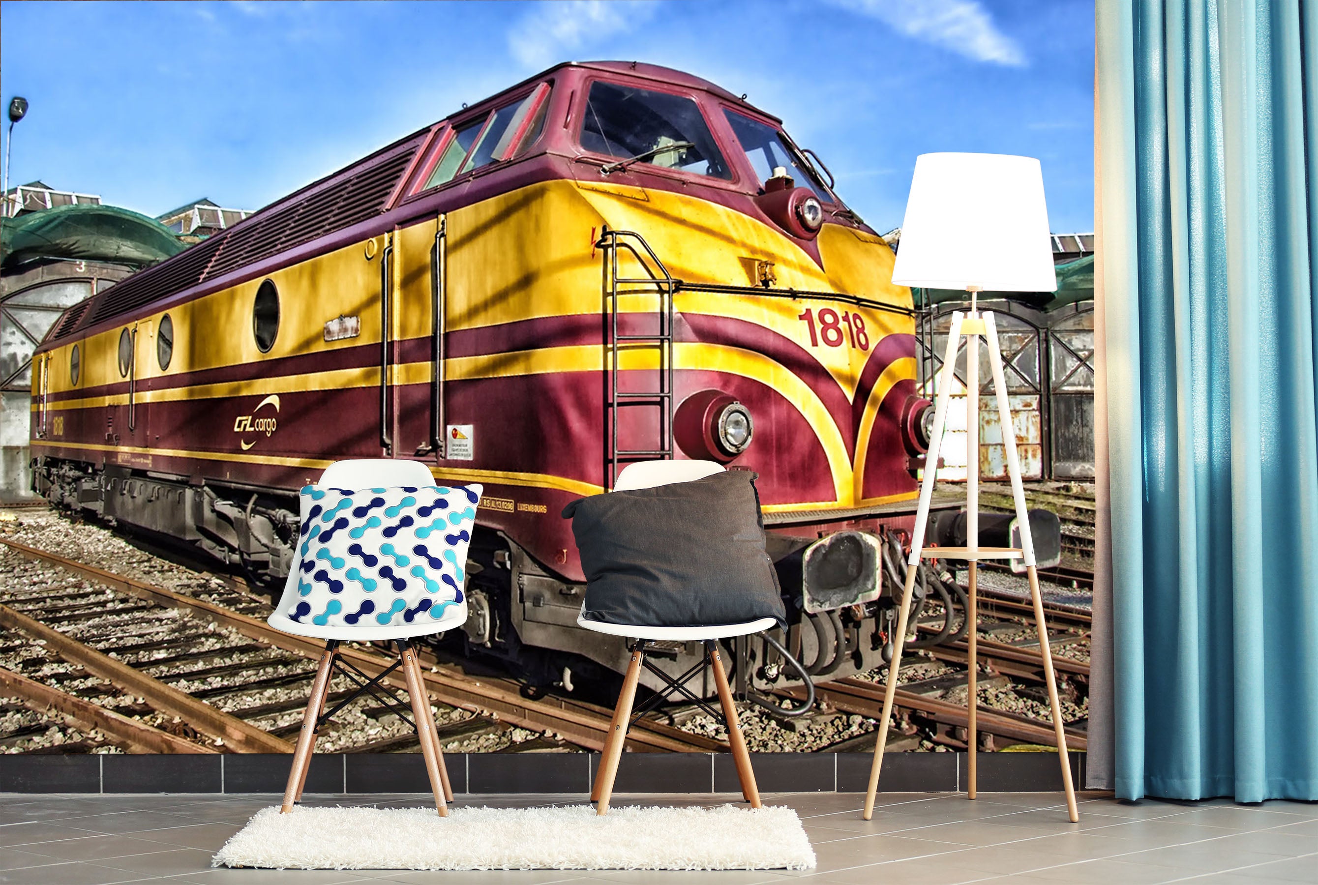 3D Red Train Railway 045 Vehicle Wall Murals