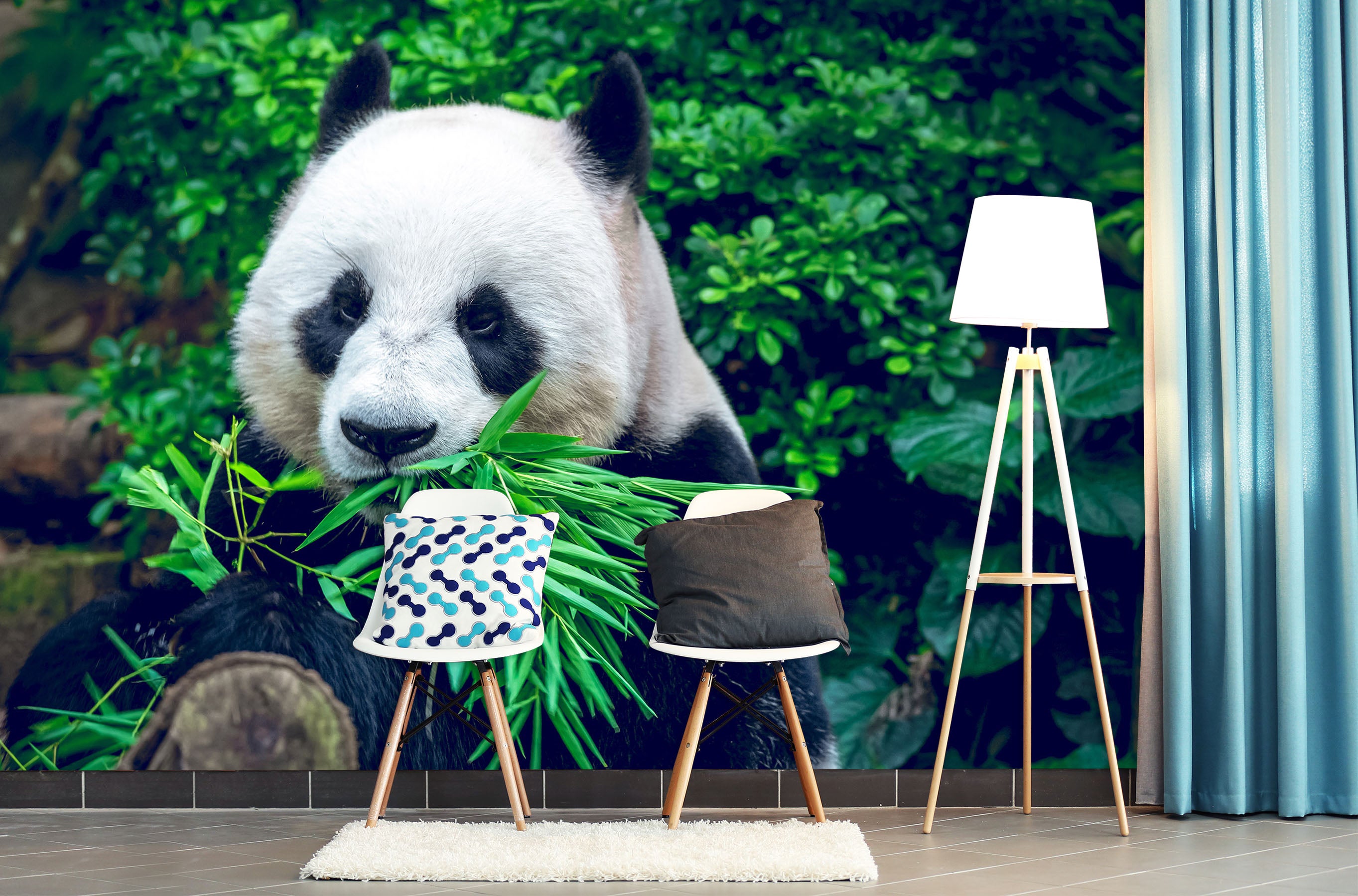 3D Panda Leaves 58055 Wall Murals
