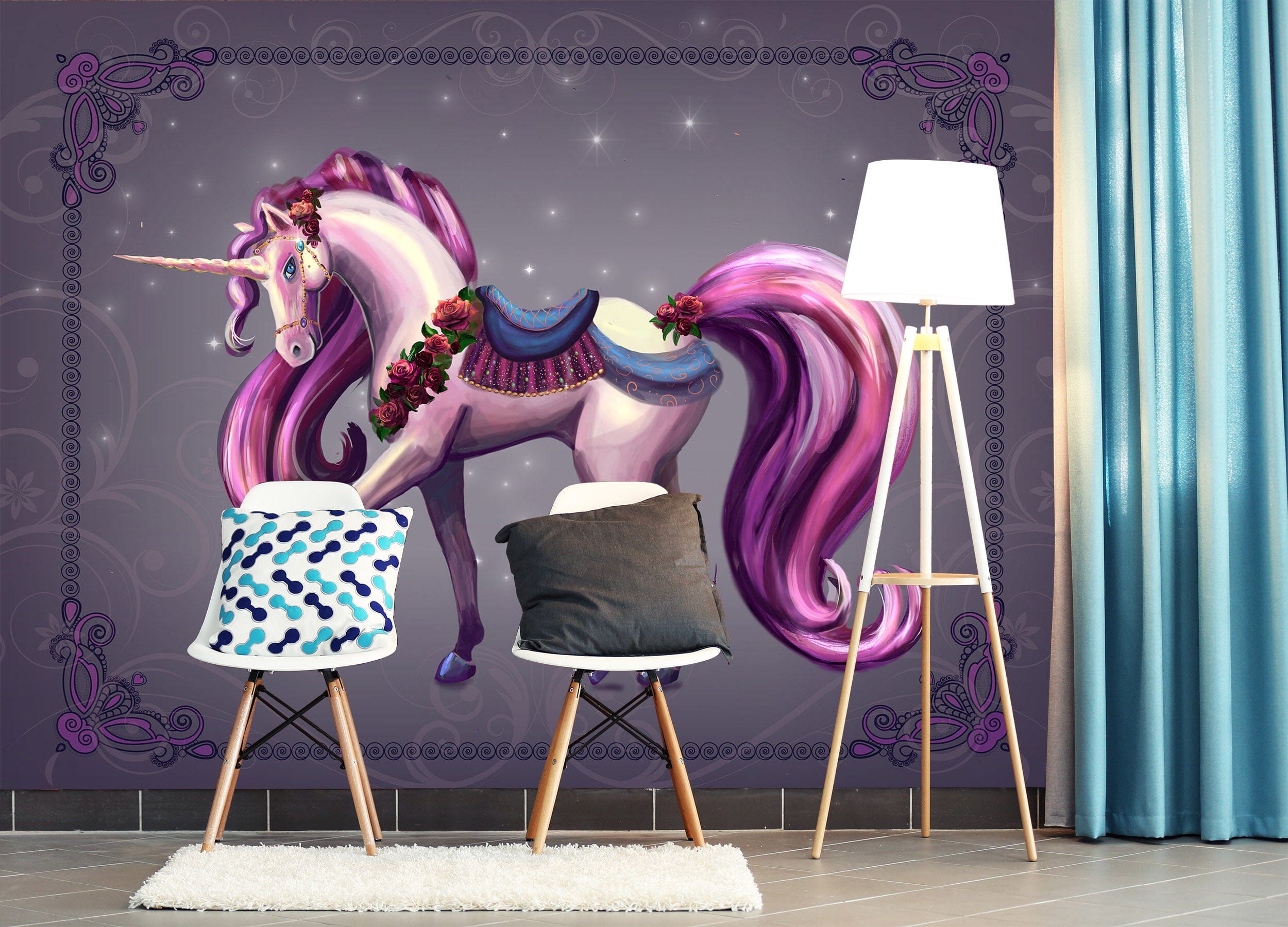 3D Purple Unicorn 1414 Rose Catherine Khan Wall Mural Wall Murals Wallpaper AJ Wallpaper 2 