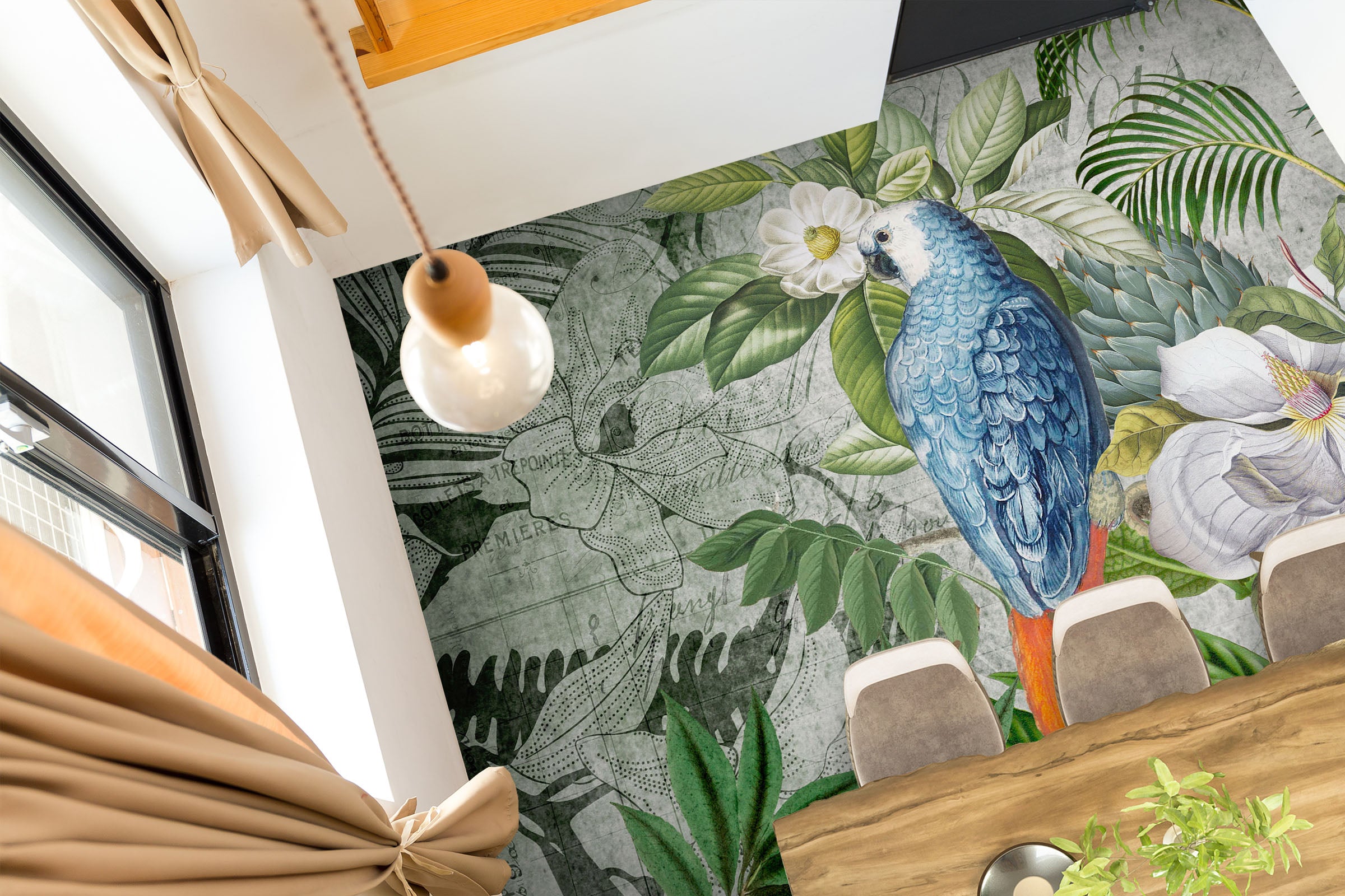 3D Leaves Blue Parrot 104164 Andrea Haase Floor Mural