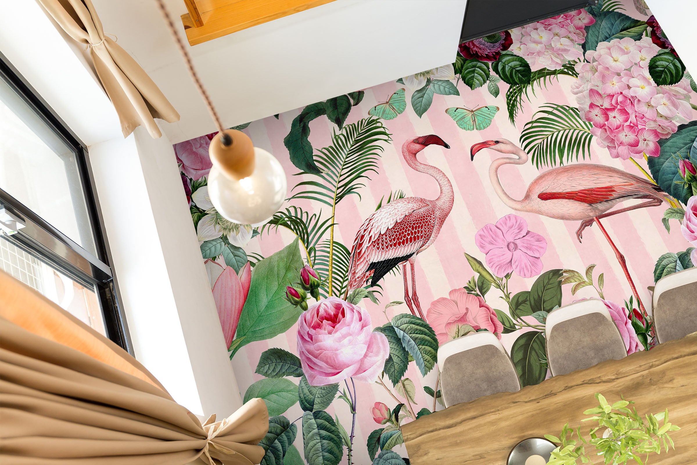 3D Flamingo Flowers Leaf Pattern 104144 Andrea Haase Floor Mural