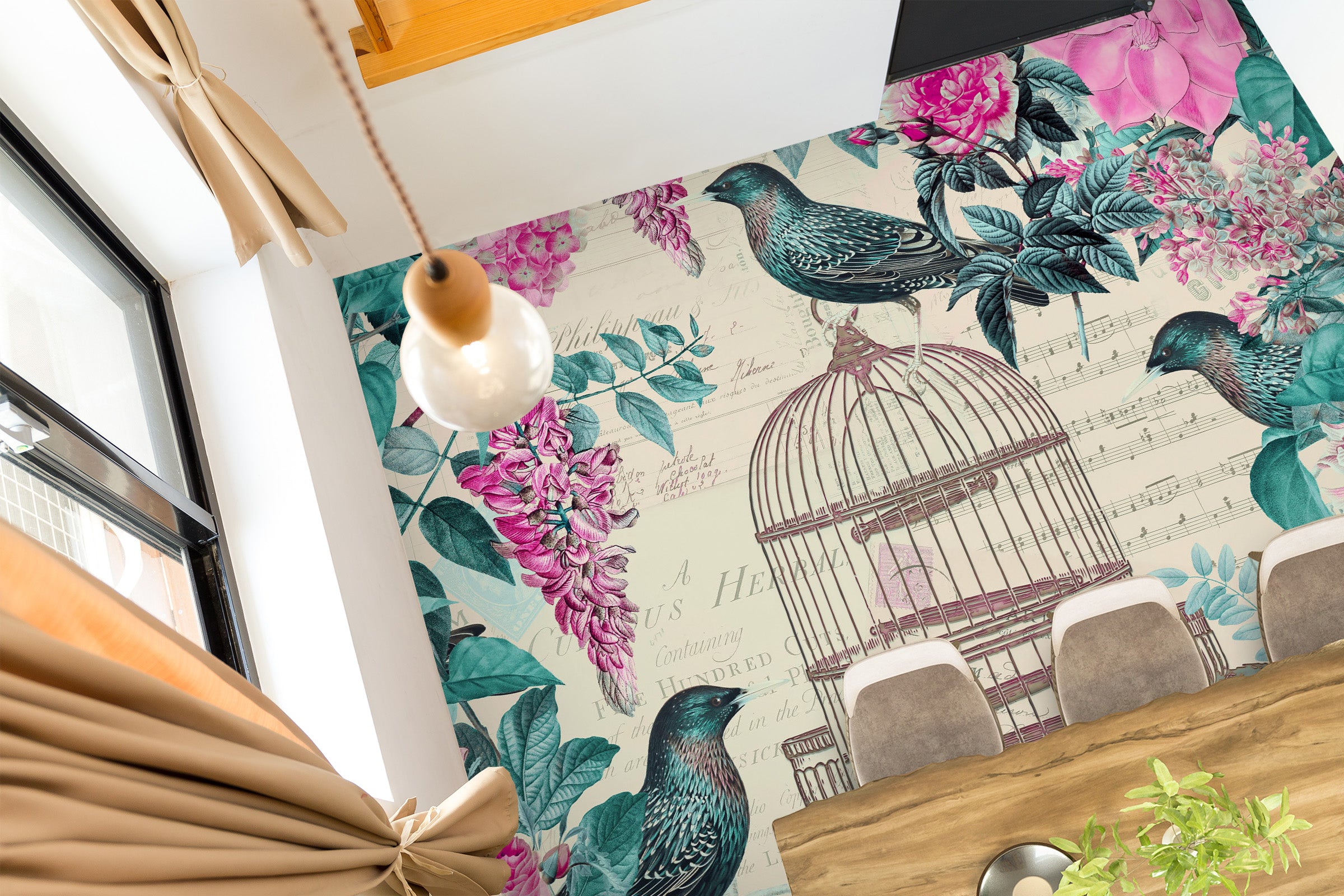 3D Birdcage Bird Flower Bush 140133 Andrea Haase Floor Mural