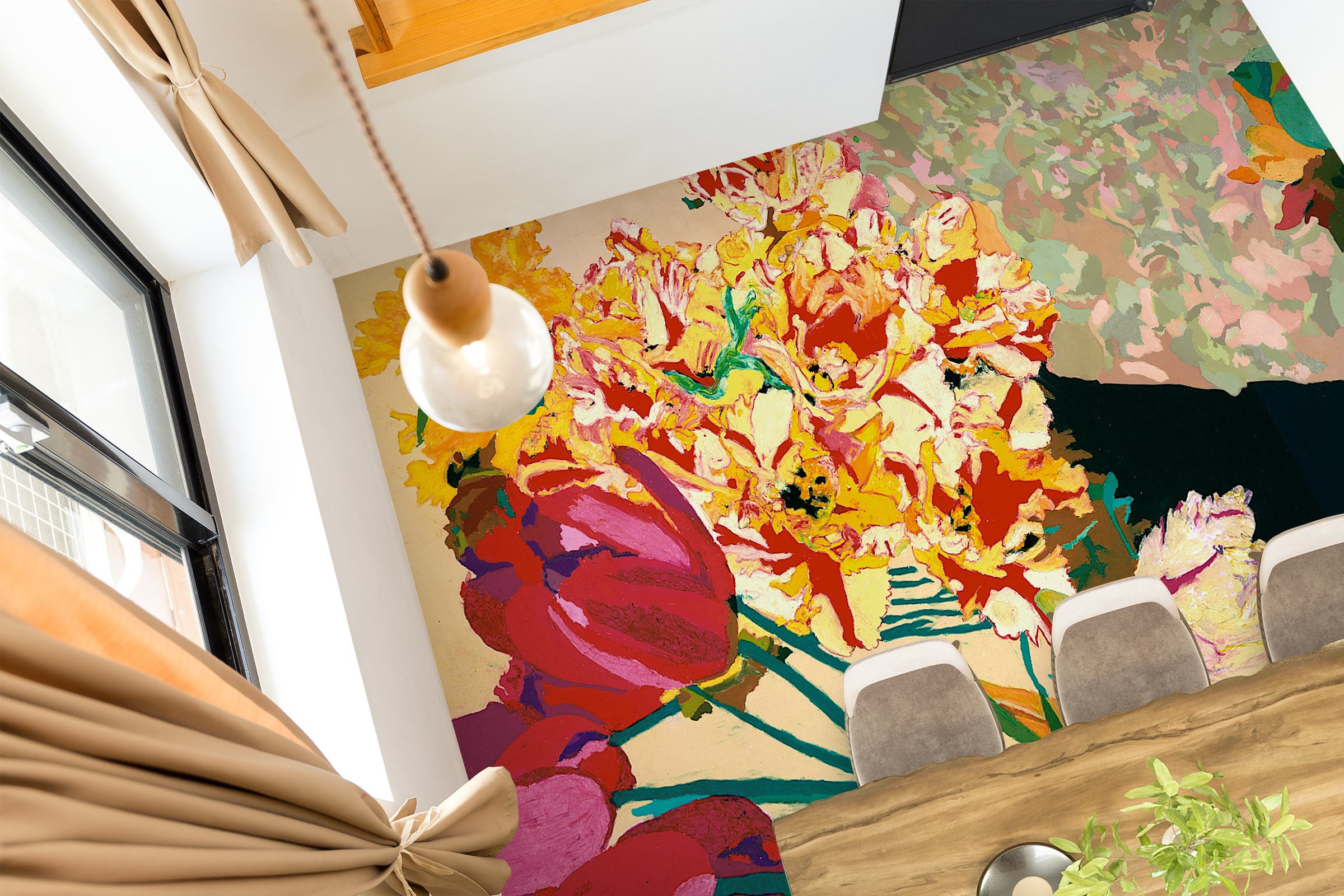 3D Red Gold Flowers 96123 Allan P. Friedlander Floor Mural