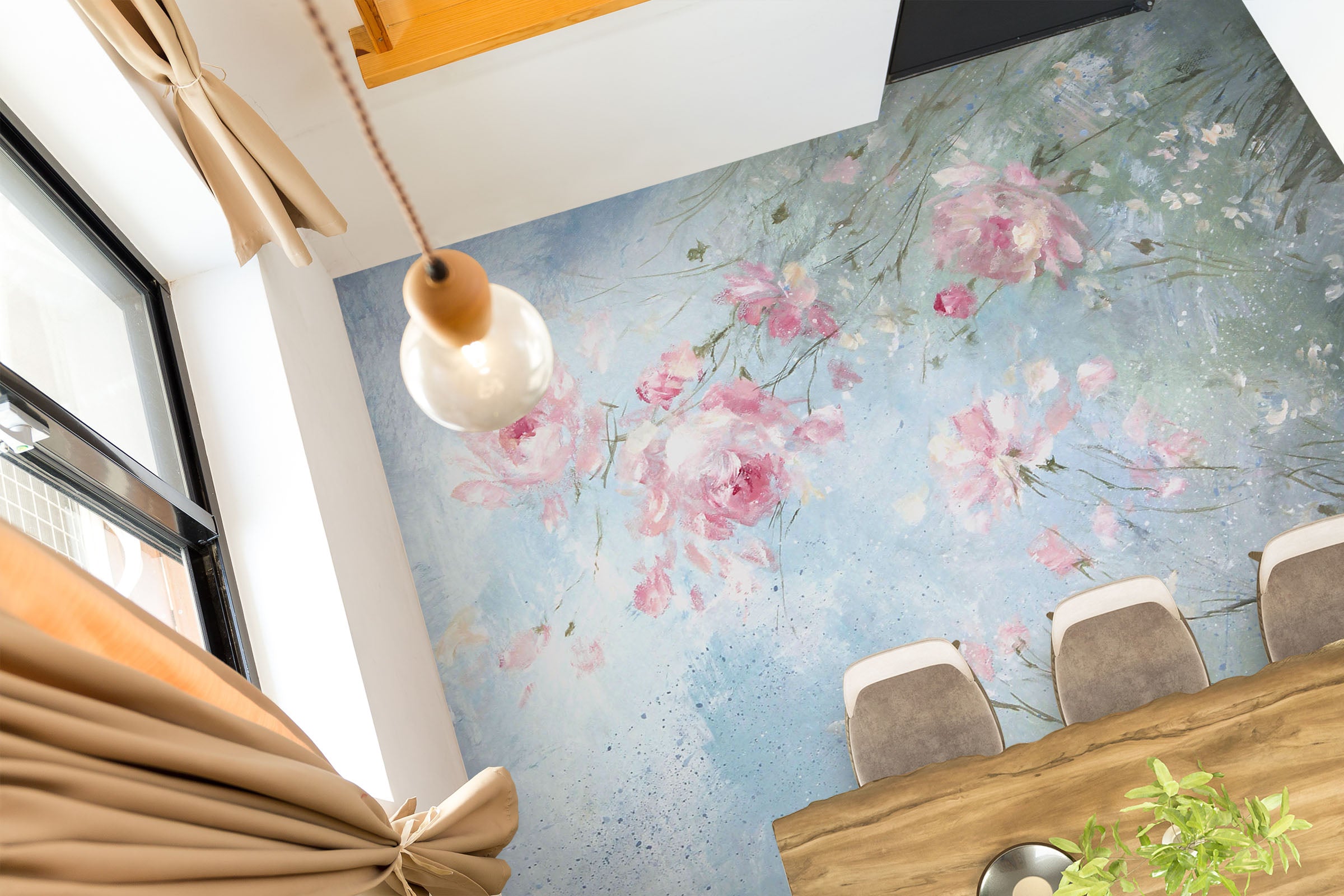 3D Pink Flower Branch 9944 Debi Coules Floor Mural