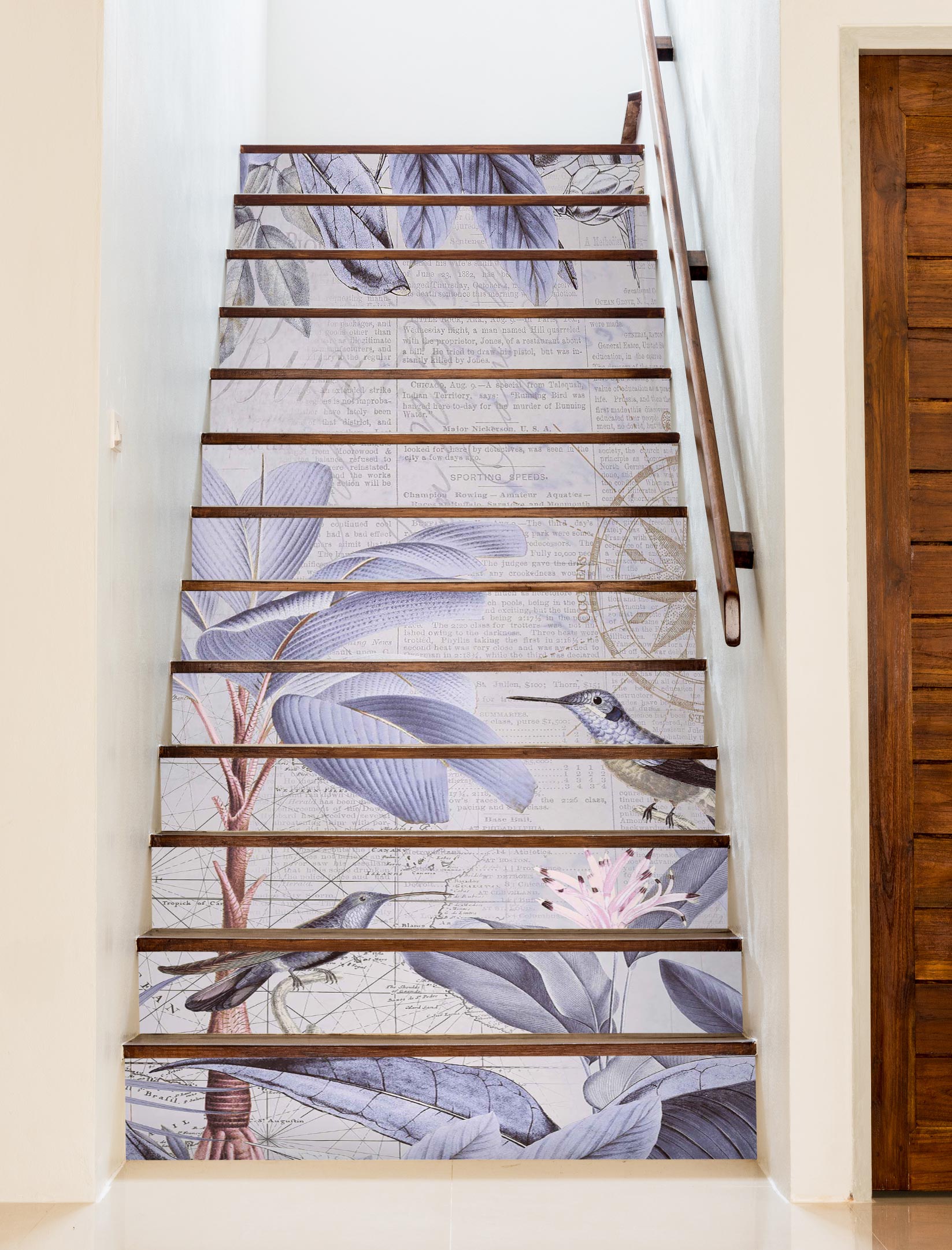 3D Gray Purple Leaves Bird 104107 Andrea Haase Stair Risers