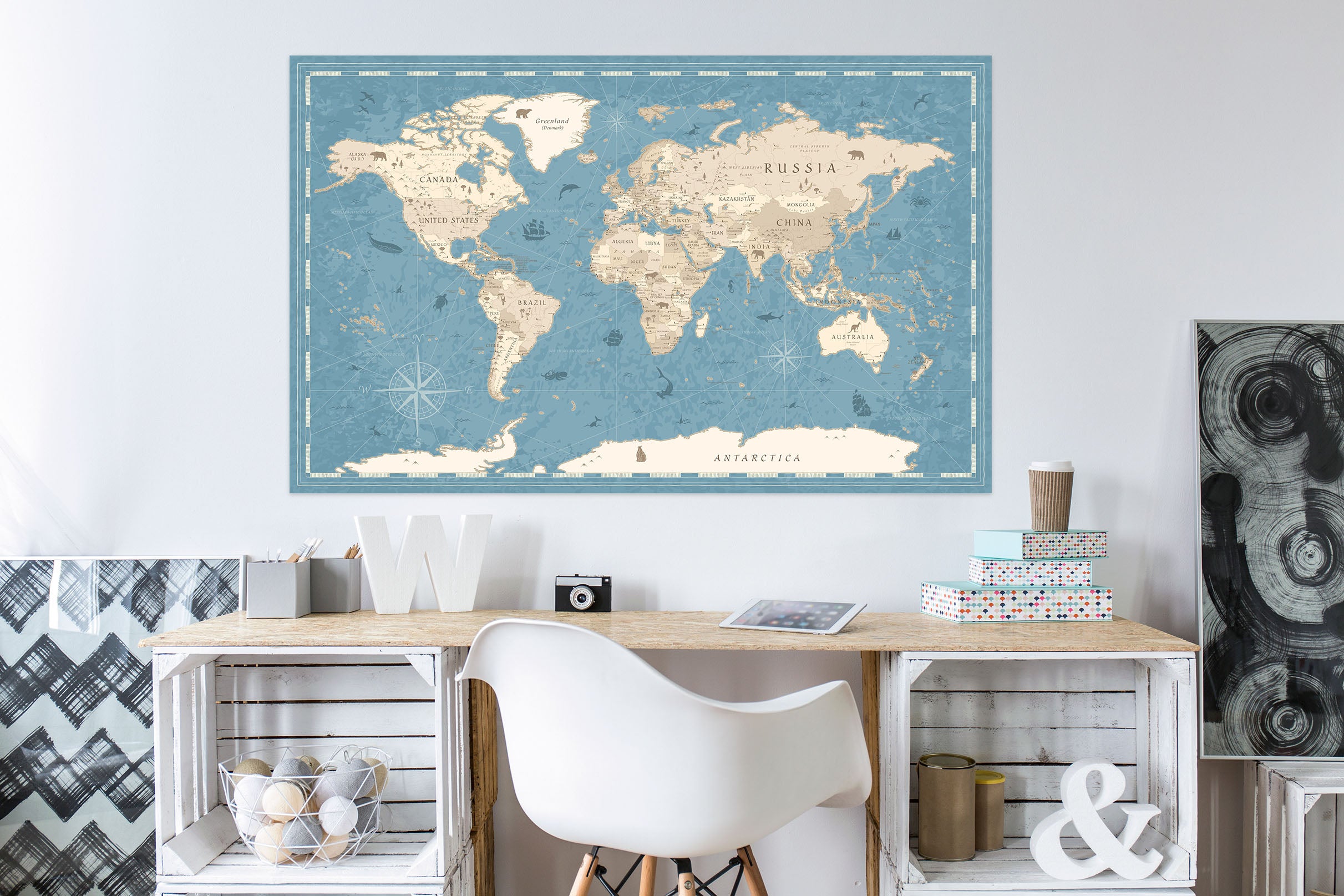 3D Abstract Clouds 286 World Map Wall Sticker