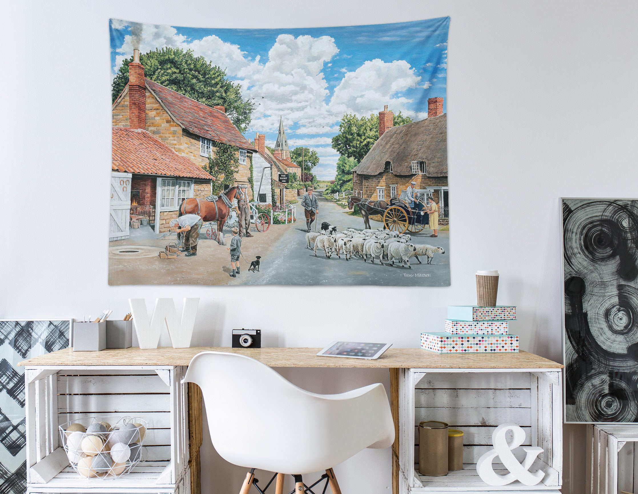 3D Village Flock Houses 112103 Trevor Mitchell Tapestry Hanging Cloth Hang