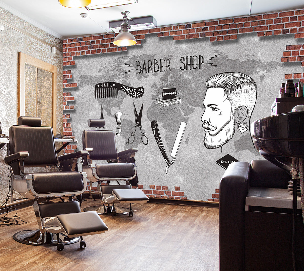 3D Short Hair Style 1470 Barber Shop Wall Murals