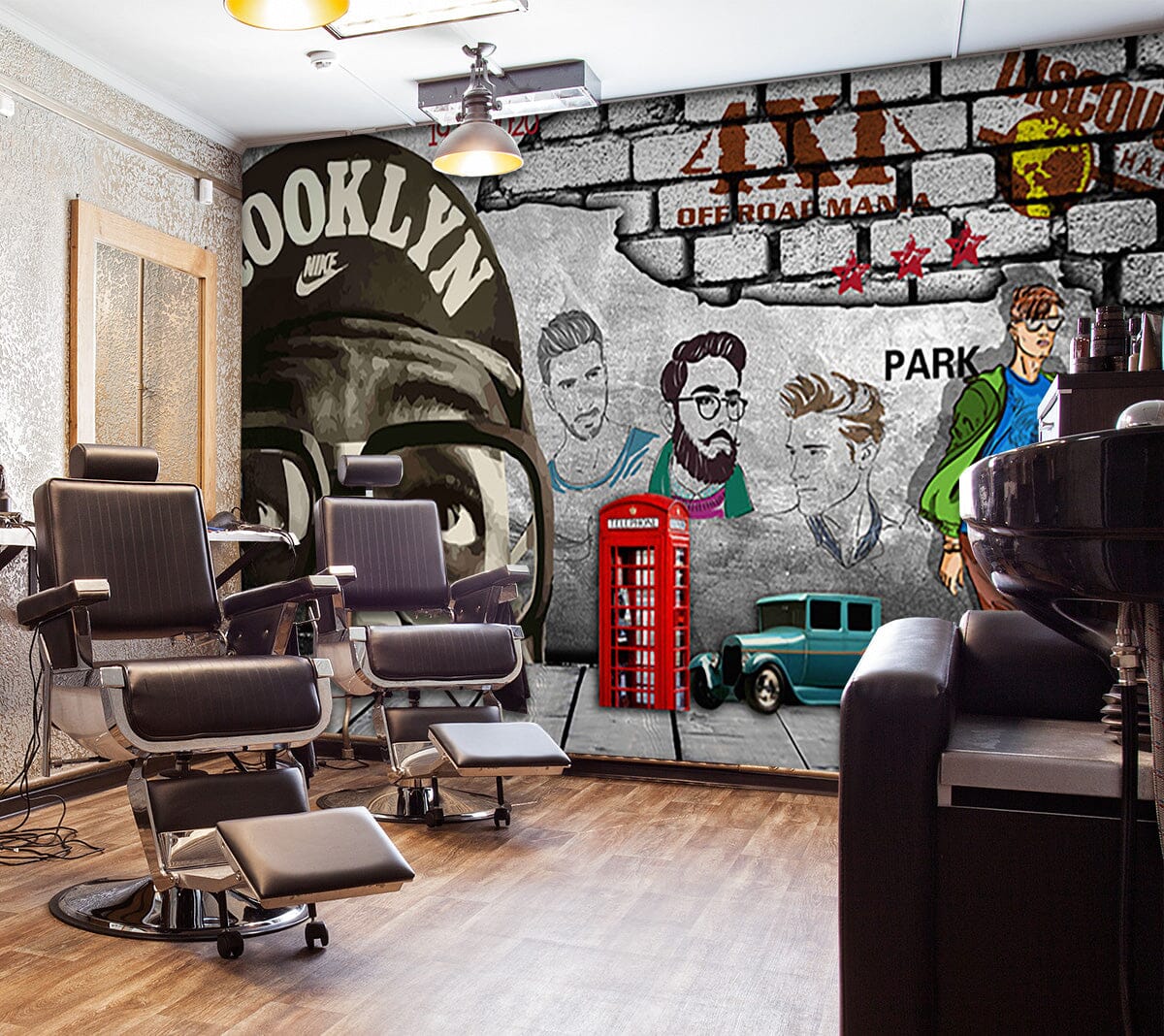 3D Phone Booth Car 1461 Barber Shop Wall Murals Wallpaper AJ Wallpaper 2 