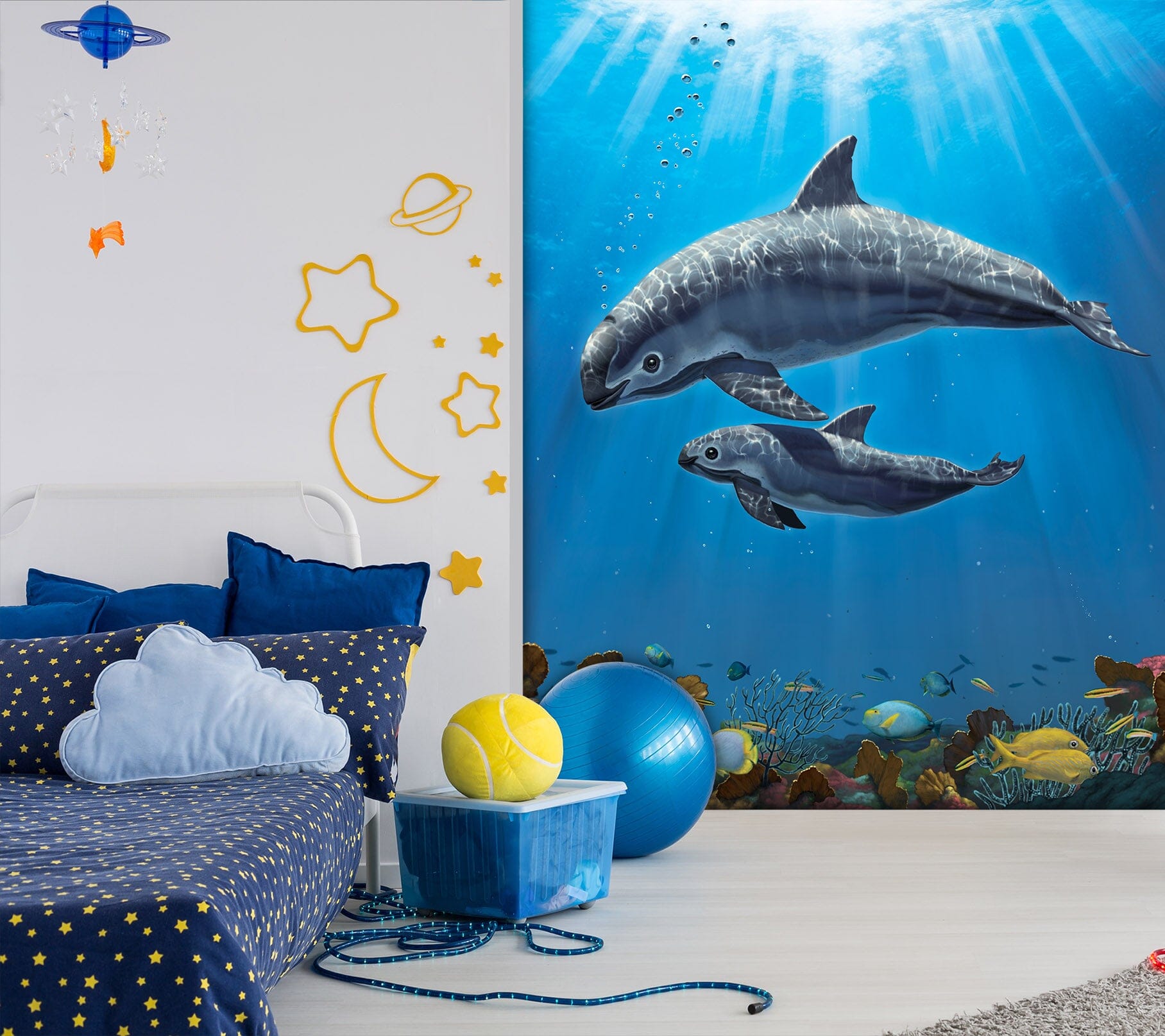 3D Dolphin Swimming 1568 Wall Murals Exclusive Designer Vincent Wallpaper AJ Wallpaper 2 