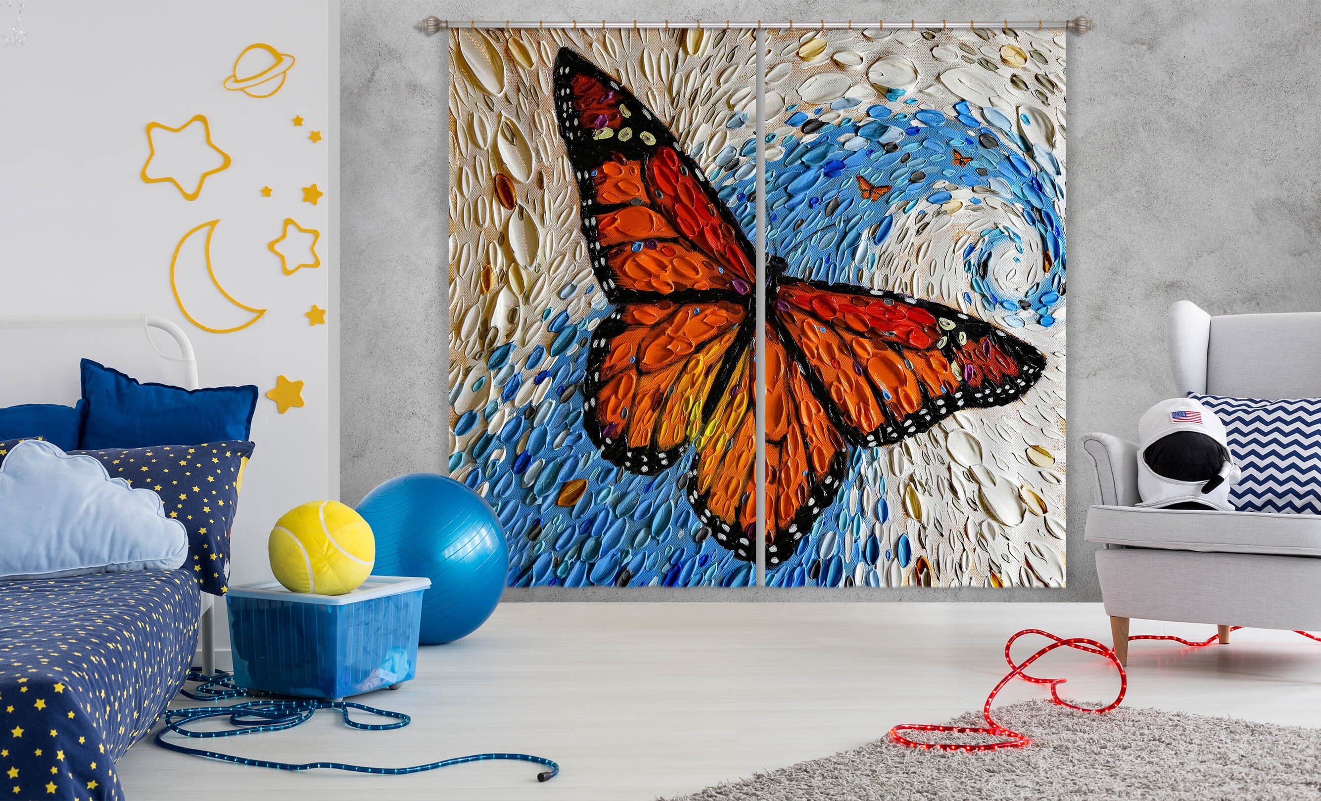 3D Shell Butterfly 069 Dena Tollefson Curtain Curtains Drapes Curtains AJ Creativity Home 