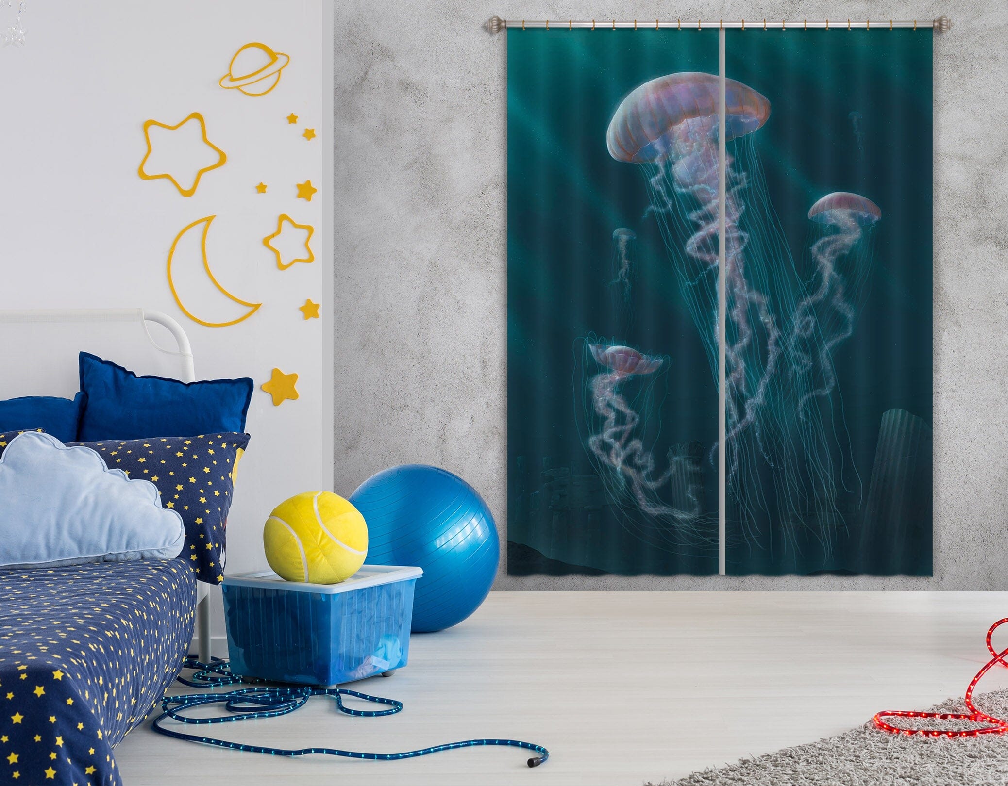 3D Jellyfish Def 046 Vincent Hie Curtain Curtains Drapes Curtains AJ Creativity Home 