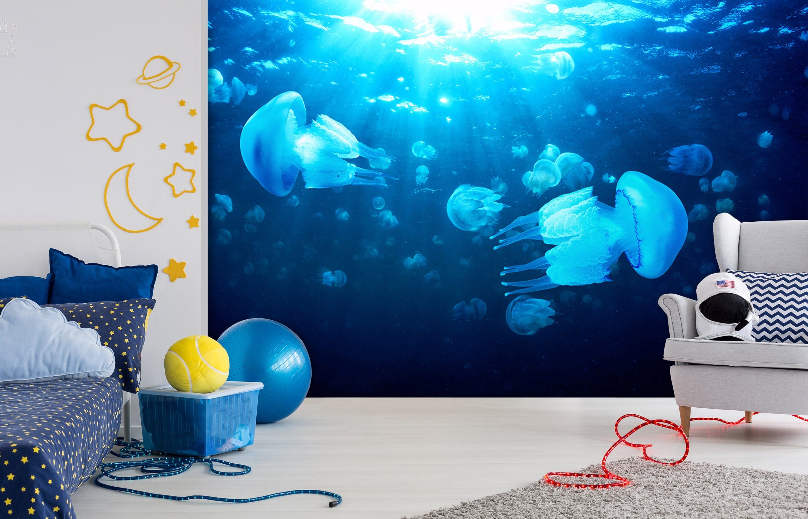 3D Blue Jellyfish 124 Wall Murals Wallpaper AJ Wallpaper 2 