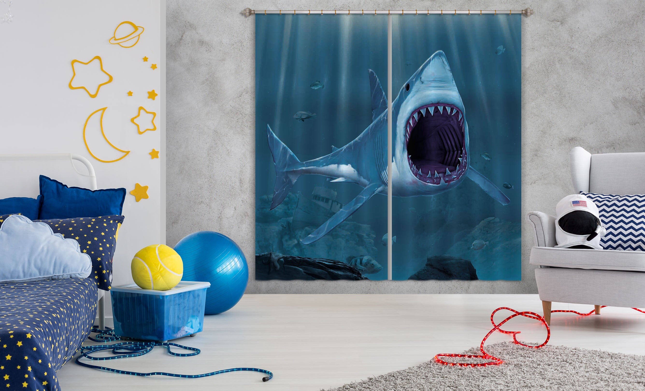 3D Shark Bite 070 Vincent Hie Curtain Curtains Drapes Curtains AJ Creativity Home 