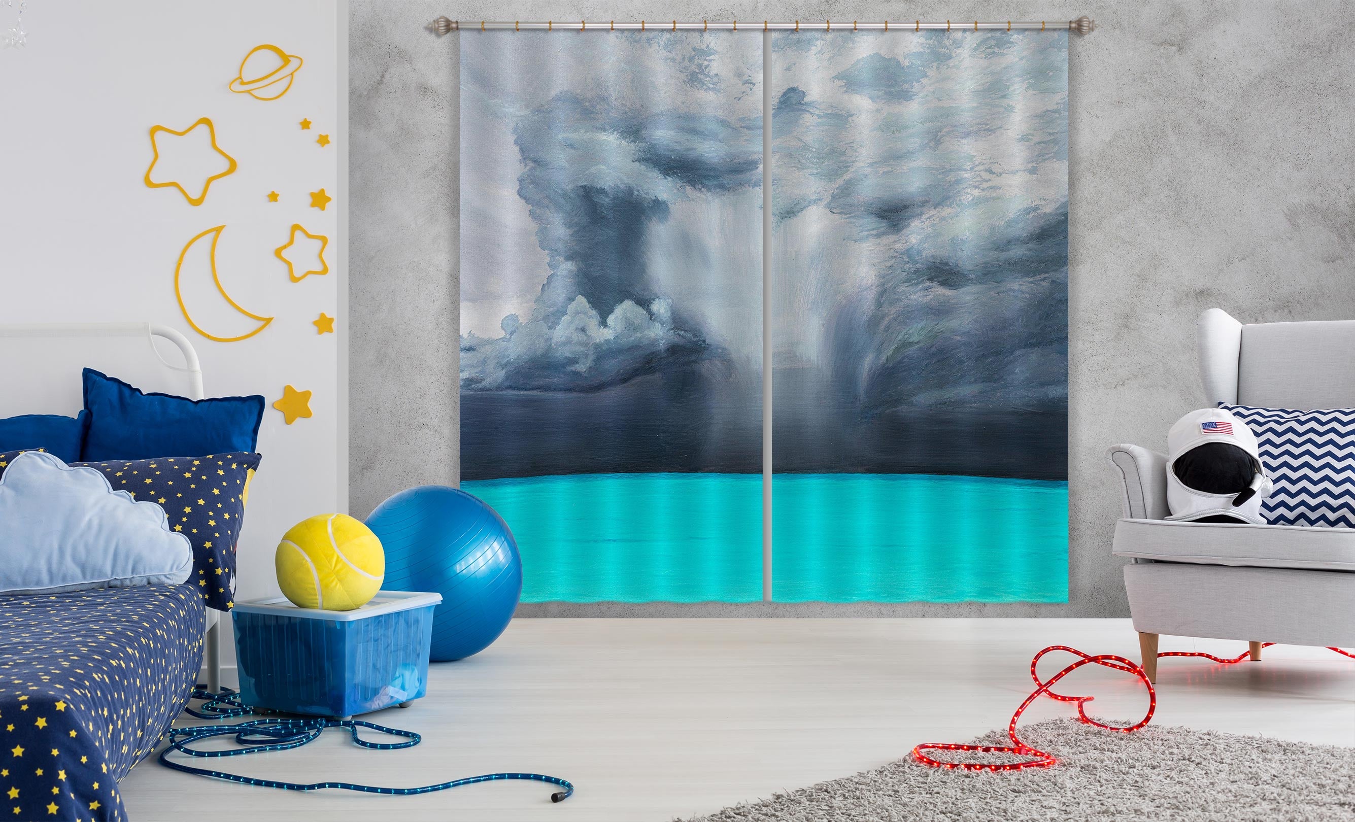 3D Blue Lake 1727 Marina Zotova Curtain Curtains Drapes