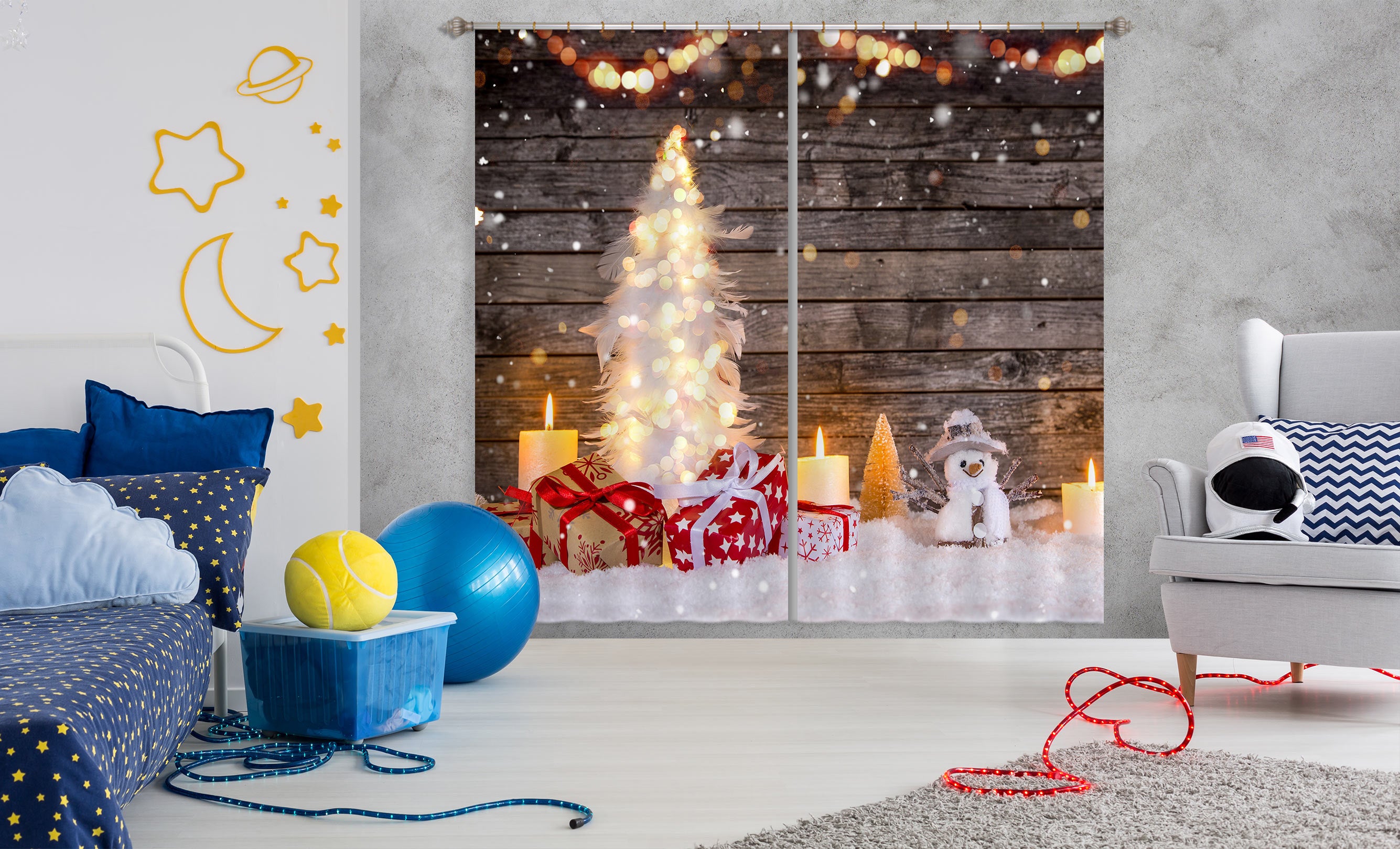 3D Snow Tree 52071 Christmas Curtains Drapes Xmas