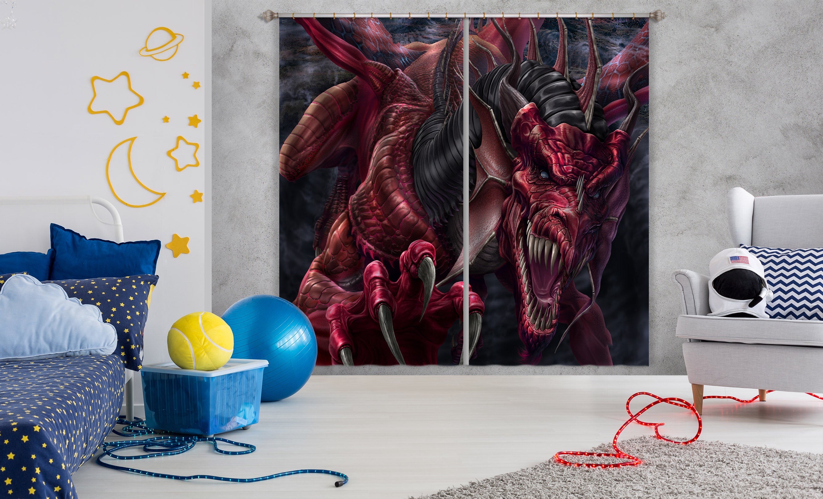 3D Red Dragon 5066 Tom Wood Curtain Curtains Drapes