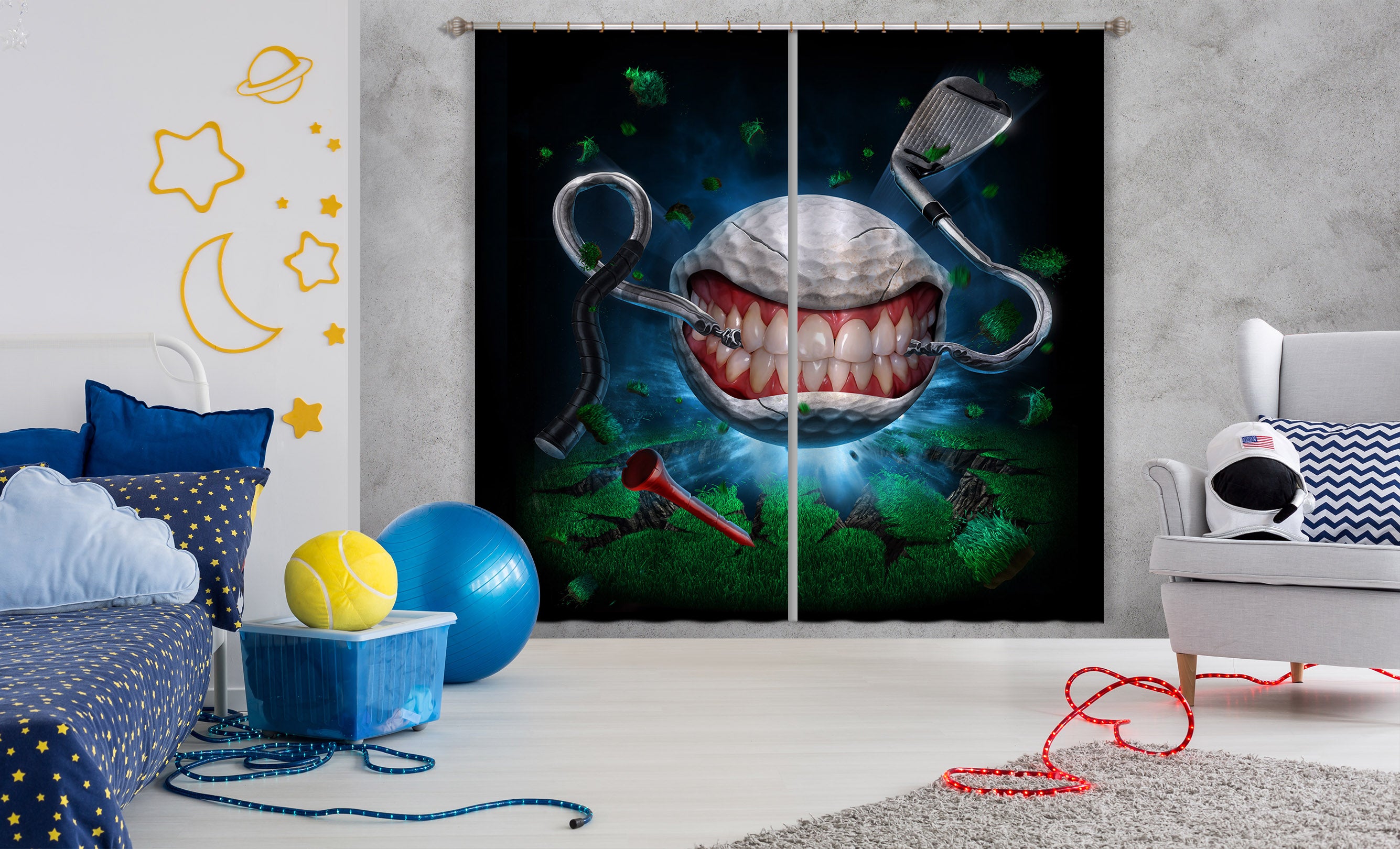 3D Teeth Golf 5054 Tom Wood Curtain Curtains Drapes
