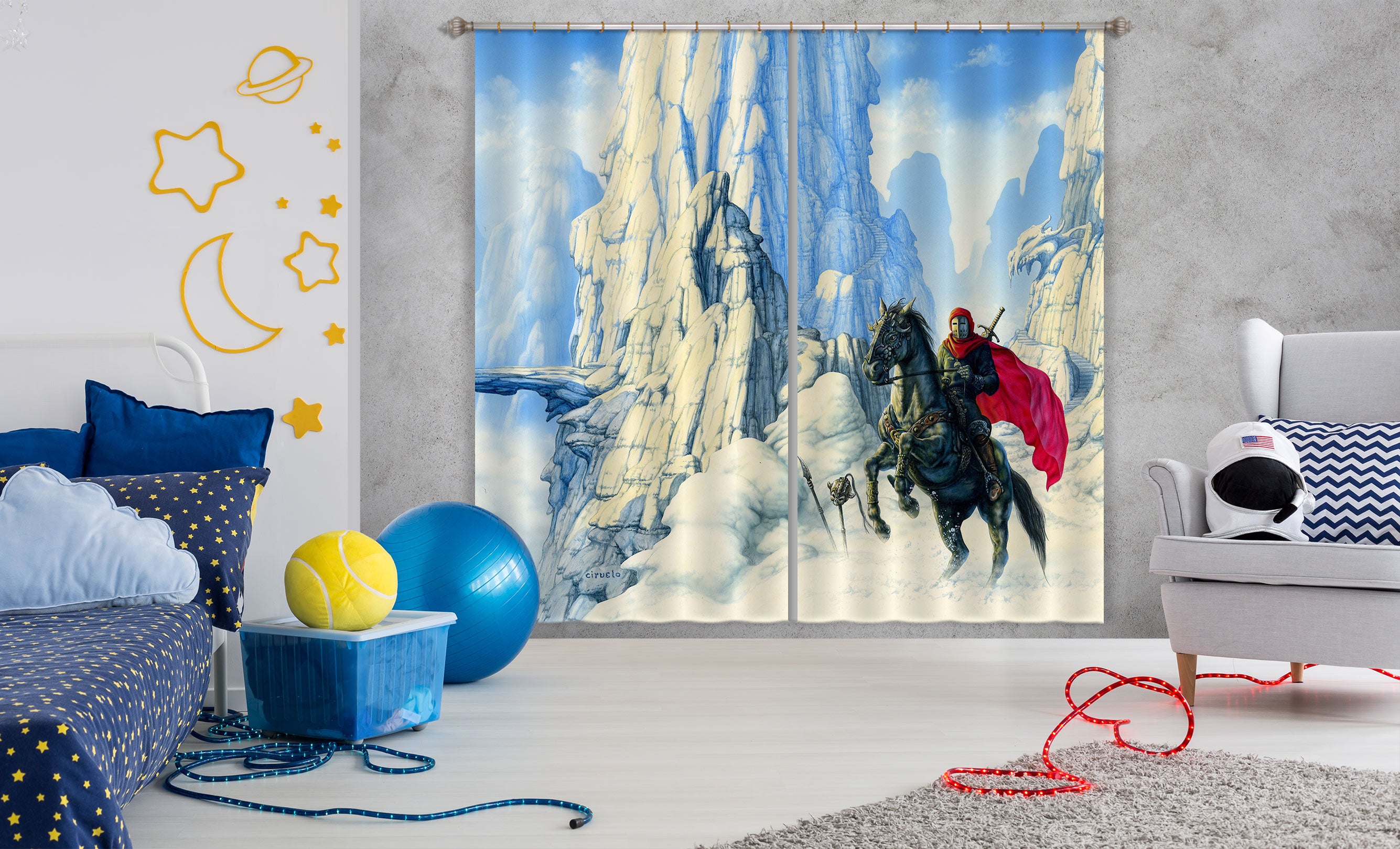 3D Rock Knight 7157 Ciruelo Curtain Curtains Drapes