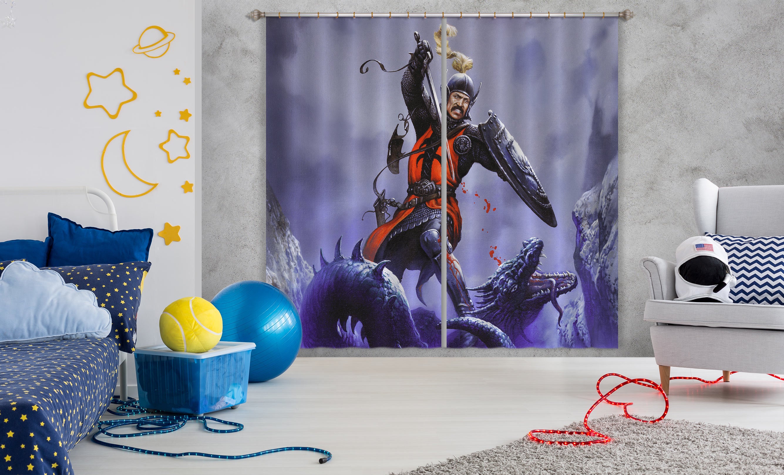 3D Soldier Kills Dragon 7179 Ciruelo Curtain Curtains Drapes