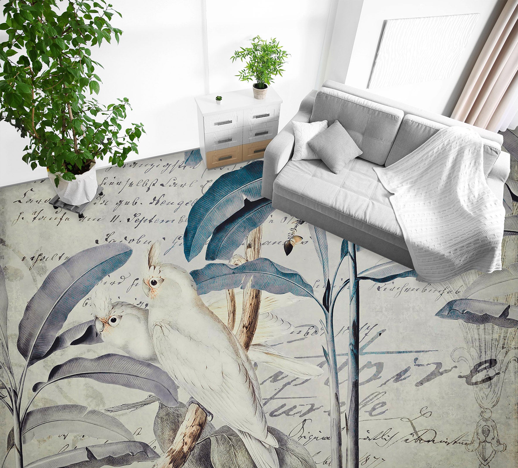 3D Leaves White Parrot 104161 Andrea Haase Floor Mural