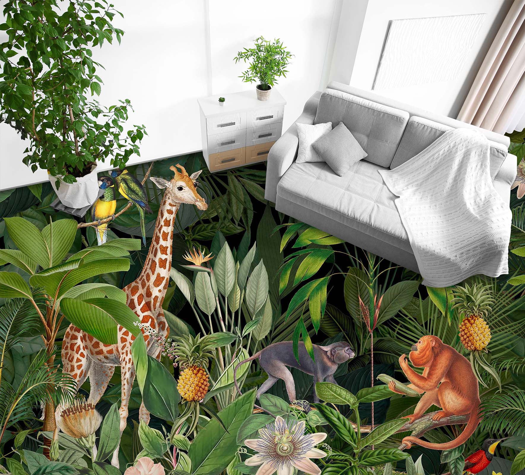 3D Giraffe Monkey Jungle 104166 Andrea Haase Floor Mural