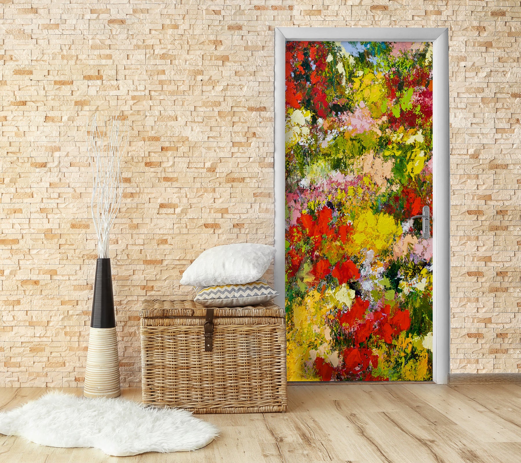 3D Red Yellow Flower Bush 10114 Allan P. Friedlander Door Mural